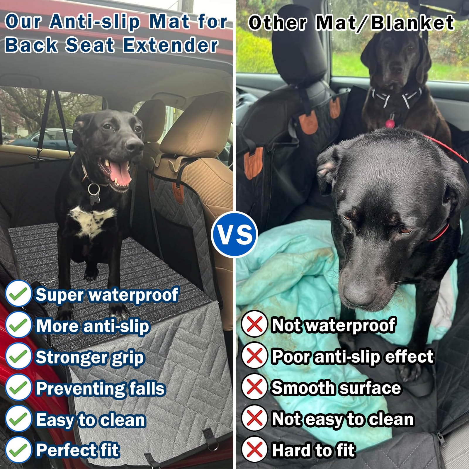 Dog Mat For Back Seat Extender, Non-Slip Dogs Rug For Car Back Seat Cover With Hard Bottom, Waterproof Pet Protector Pad Fit Dog
