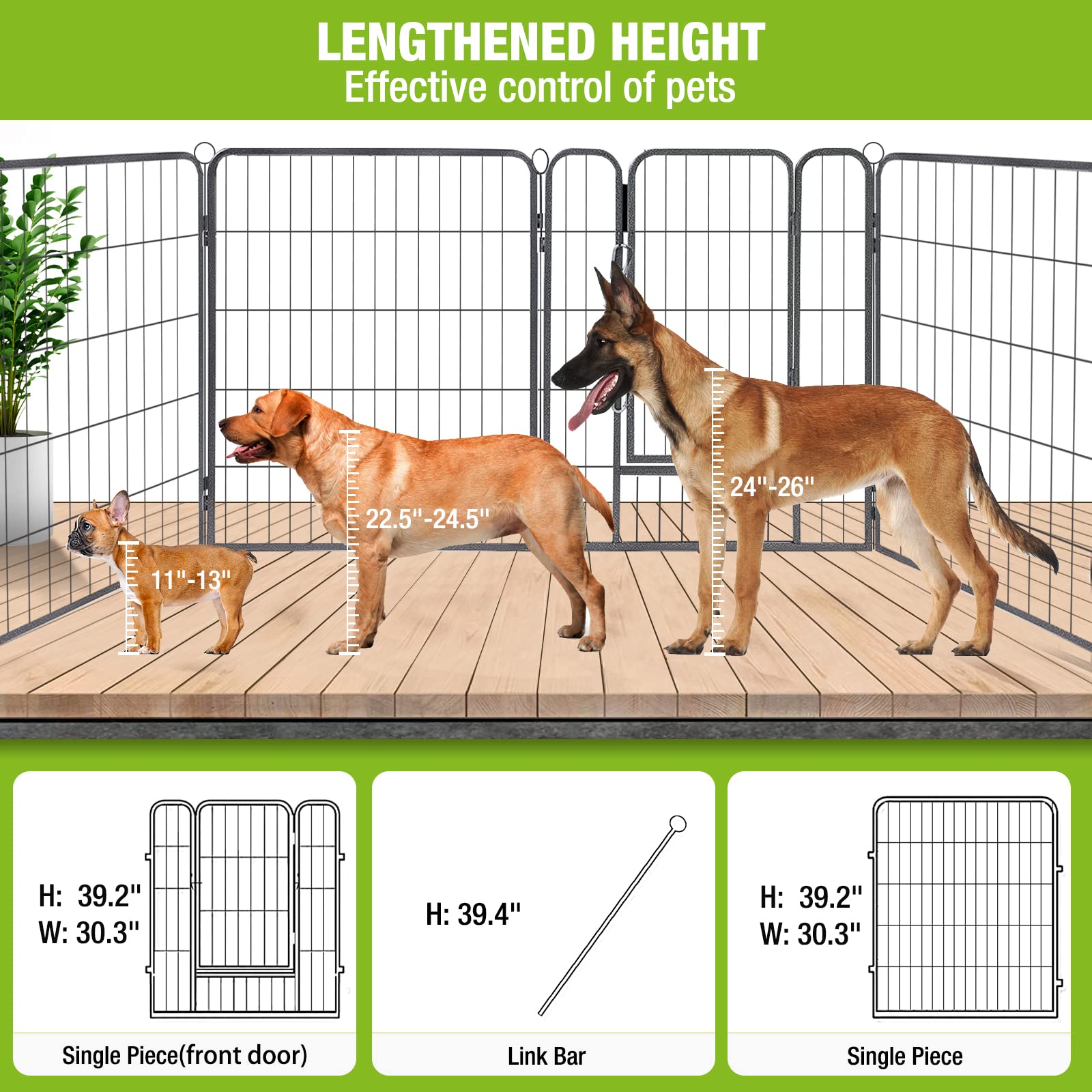 8 Panels Dog Playpen Dog Exercise Pen Heavy Duty Dog Fence Portable Puppy Cats Rabbits Playpen Indoor Outdoor (8 Panels, 39 Inch)