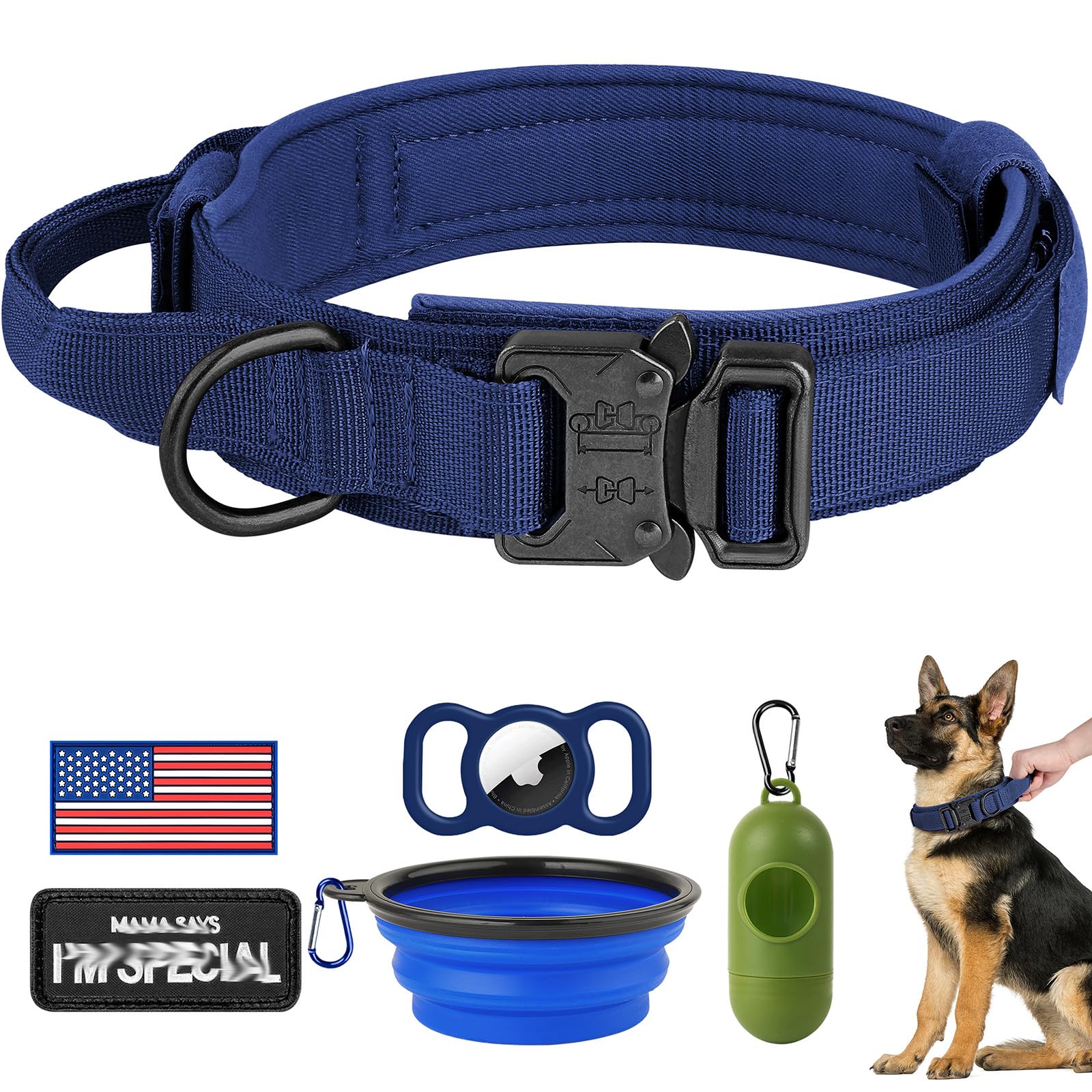 Hydeme Tactical Dog Collar Adjustable Nylon Collar With Control Handle And Heavy Metal Buckle For Medium And Large Dogs, With Pa