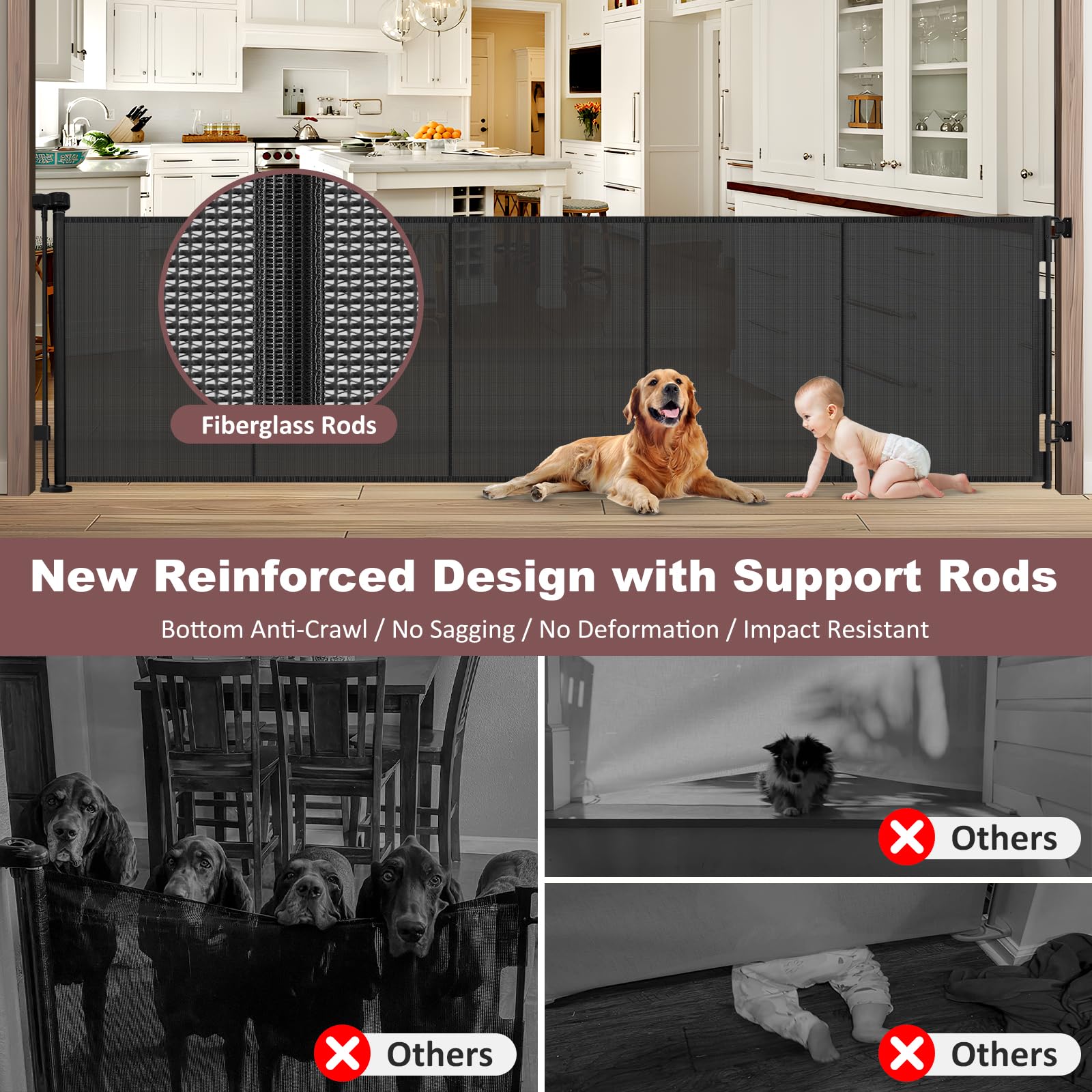 GRENFU Retractable Baby Gate - 41" Tall x 120" Wide, Black, for Large Openings, Indoor/Outdoor Use, Model TH-A135