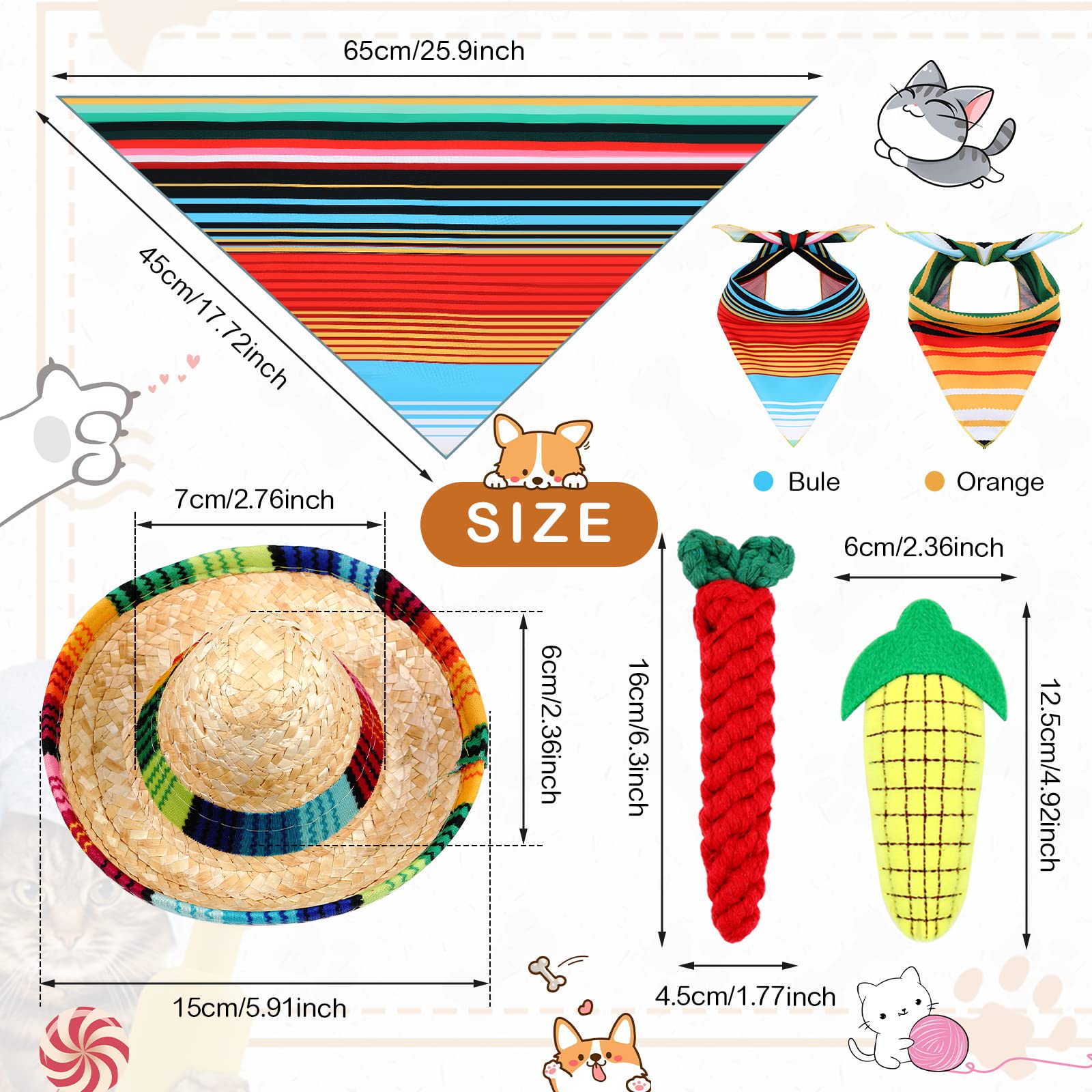Mexican Dog Costume Accessories Cinco De Mayo Fiesta Dog Bandana Mexican Pet Scarf With Dog Straw Hat Pepper Shape Dog Teething