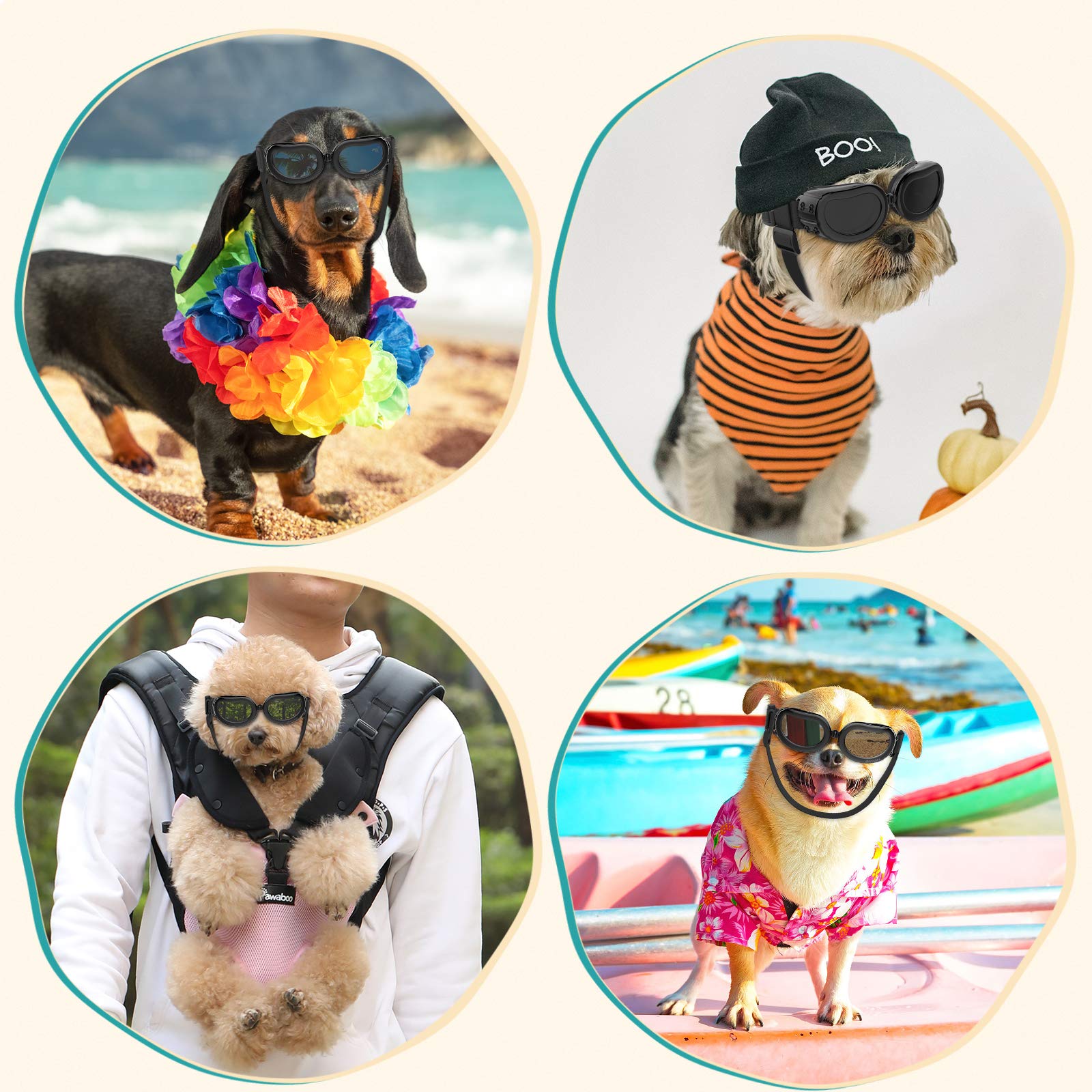 Pawaboo Dog Sunglasses, Small Dog Goggles With Adjustable Band, Waterproof Windproof Snowproof Cool Glasses For Puppy And Cat, Black