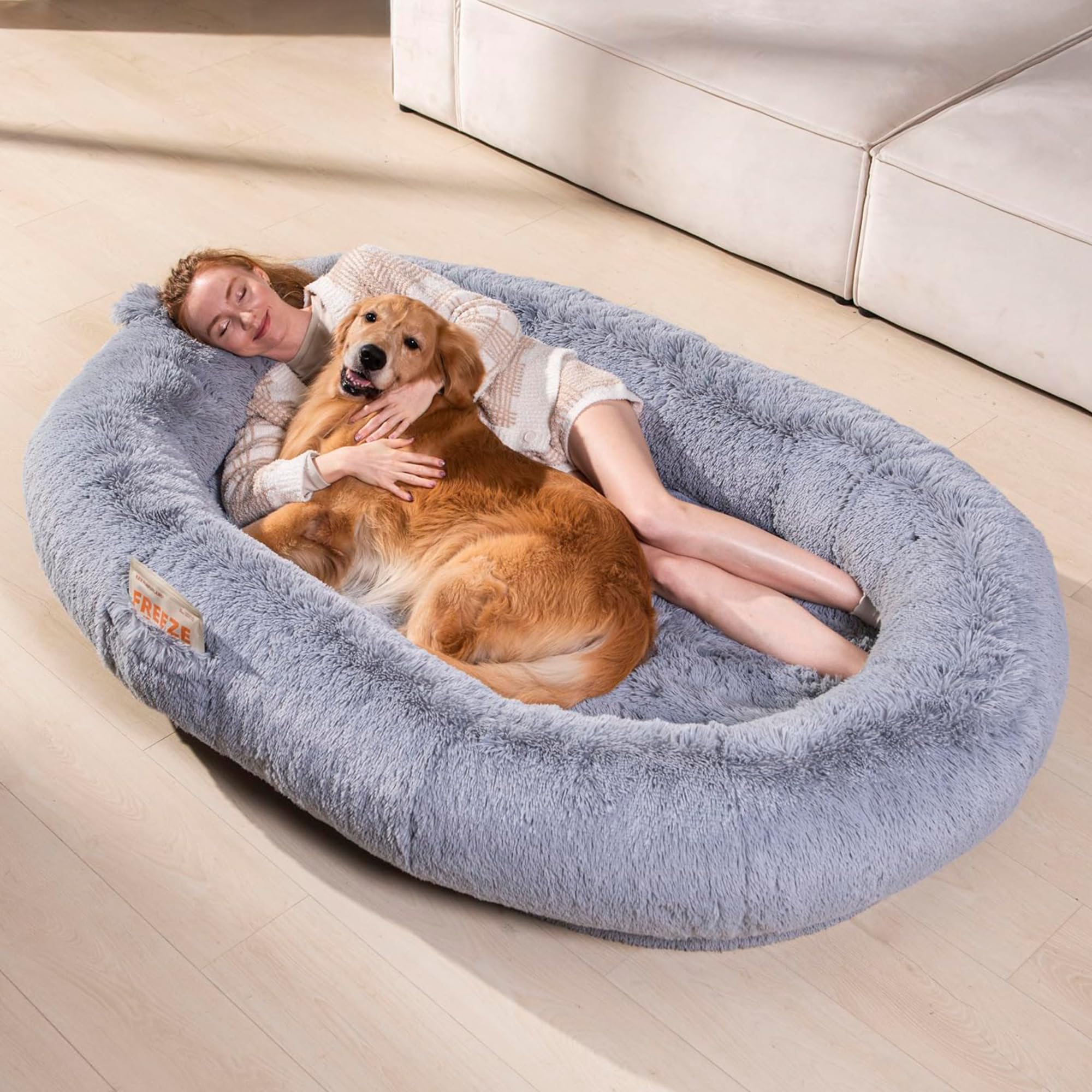 Human Dog Bed For People Large - Bean Bag Adult Size Giant Extra Sized For Kid Waterproof And Washable Anti-Slip Grey 74'X50'X