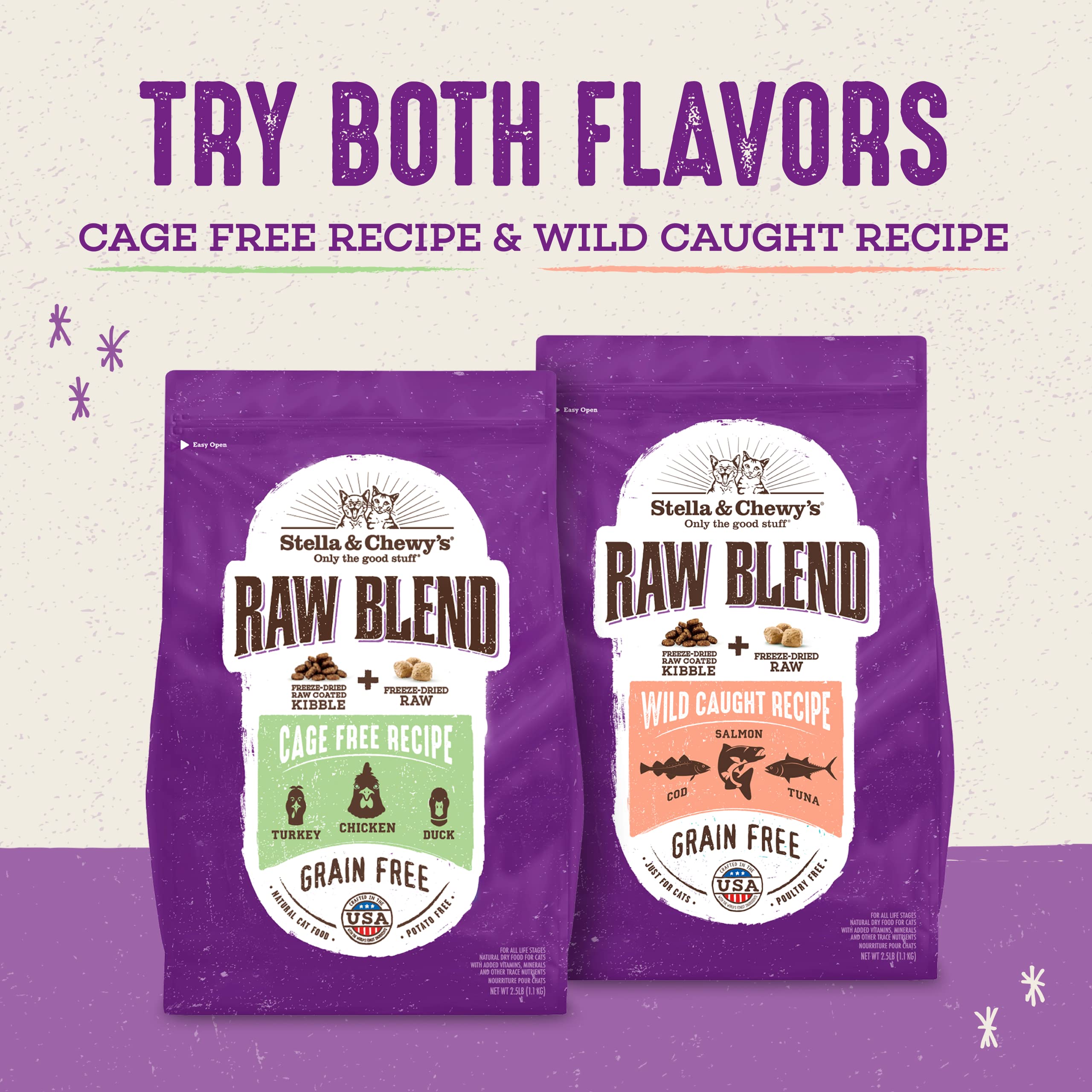 Stella & Chewys Raw Blend Premium Kibble Cat Food - Grain Free, Protein Rich Meals - Cage-Free Poultry Recipe - 2.5 lb. Bag