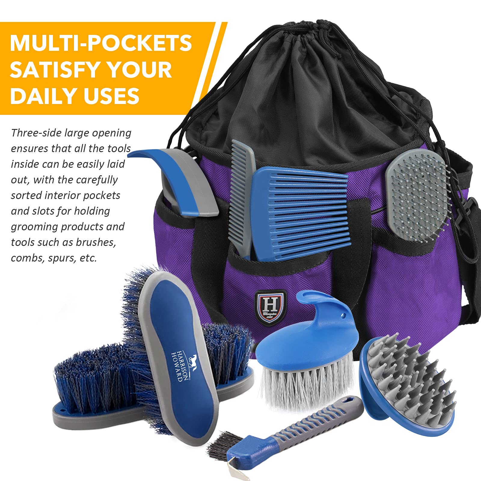 Harrison Howard Premium Horse Grooming Organizer Bag Horse Grooming Tote Bag-Royal Purple