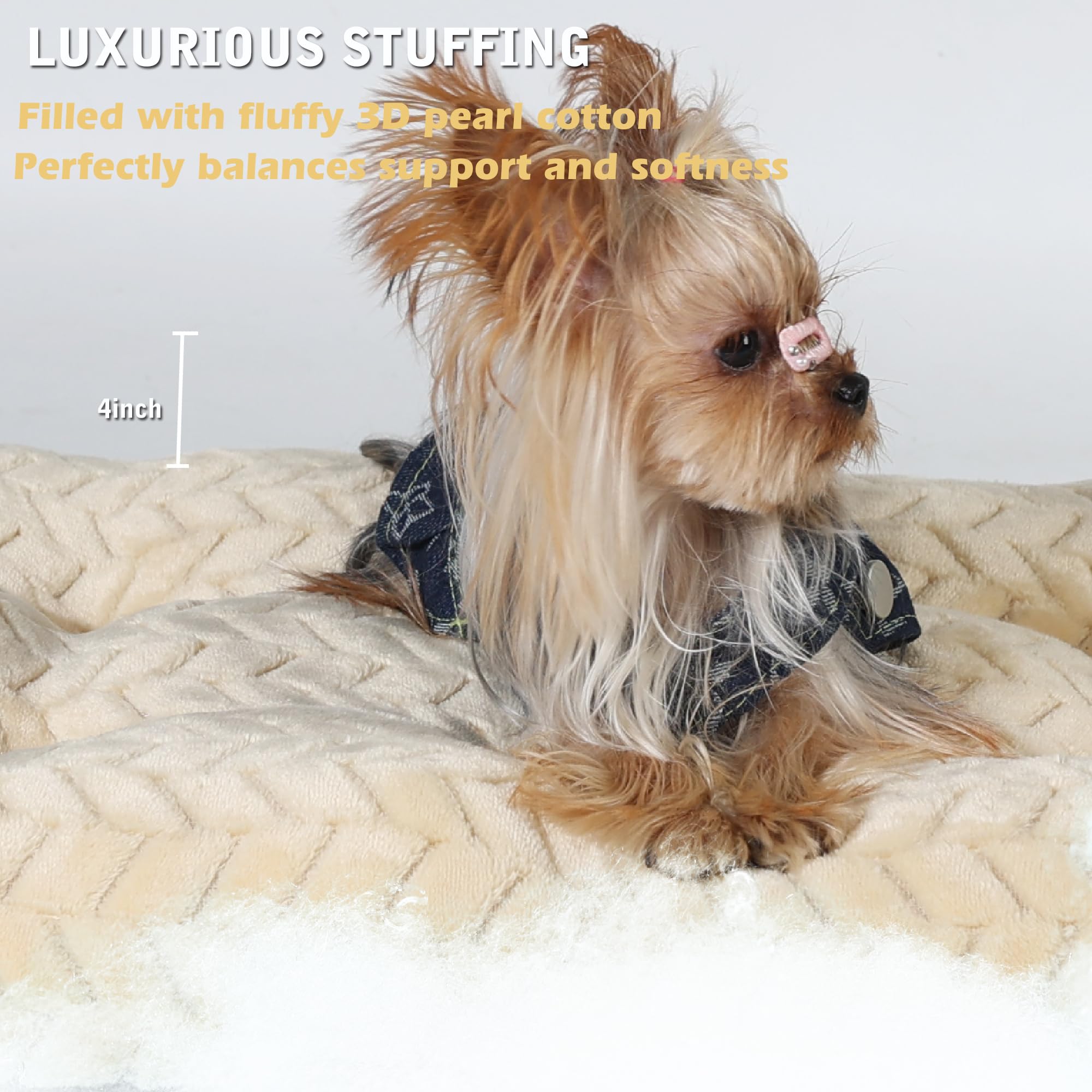 24 Inch Dog Crate Bed Mat for Cages, Washable Sleeping Mat for Small Dogs Up to 25 lbs, Soft and Fluffy Tire Printing, Rice Whit