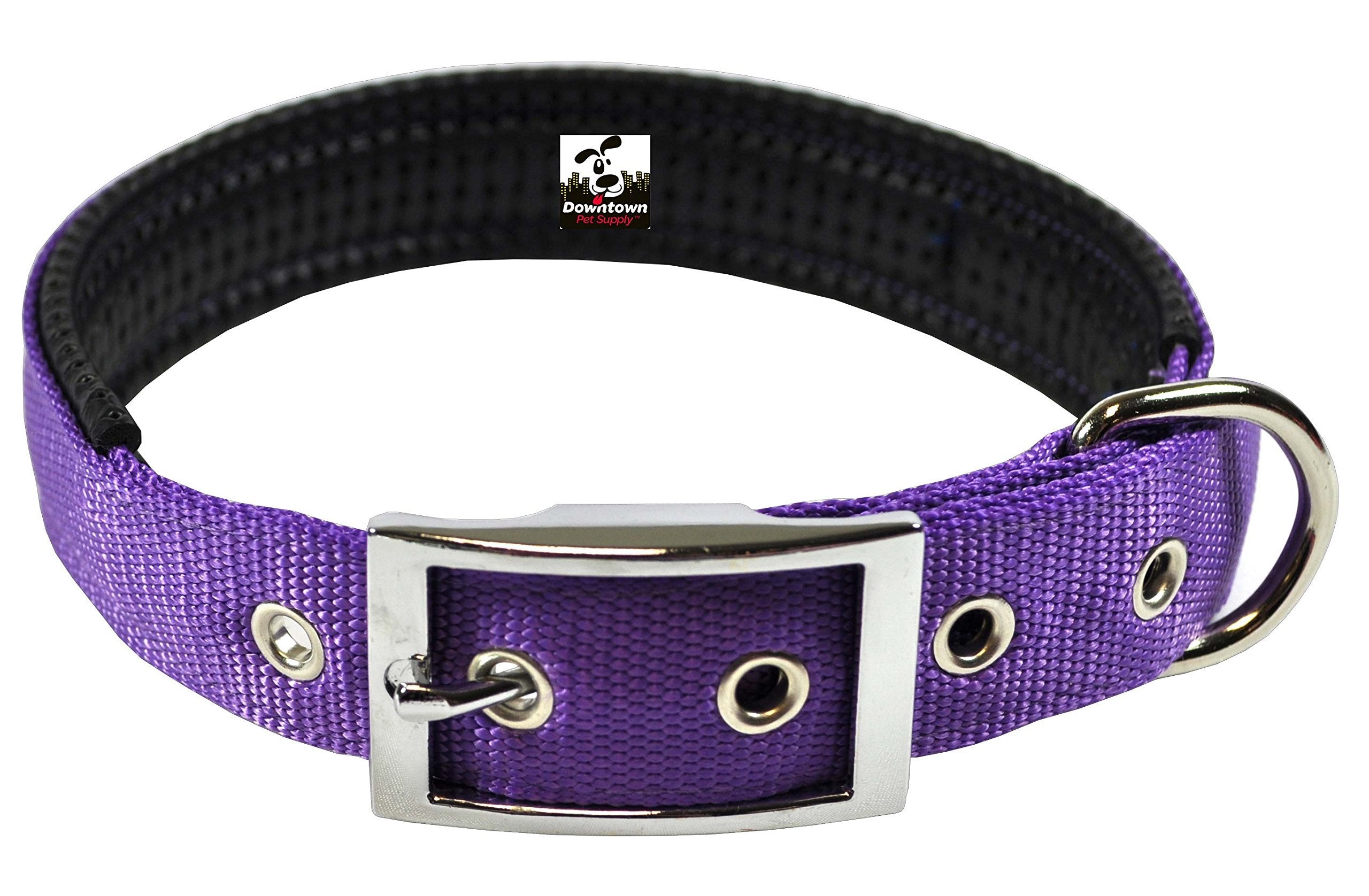 Downtown Pet Supply Deluxe Dog Collar - Padded Adjustable Dog Collar With Metal Buckle & D-Ring - Machine Washable & Water Resistant Thick Dog Collar - Purple - L - Large Dog Collar