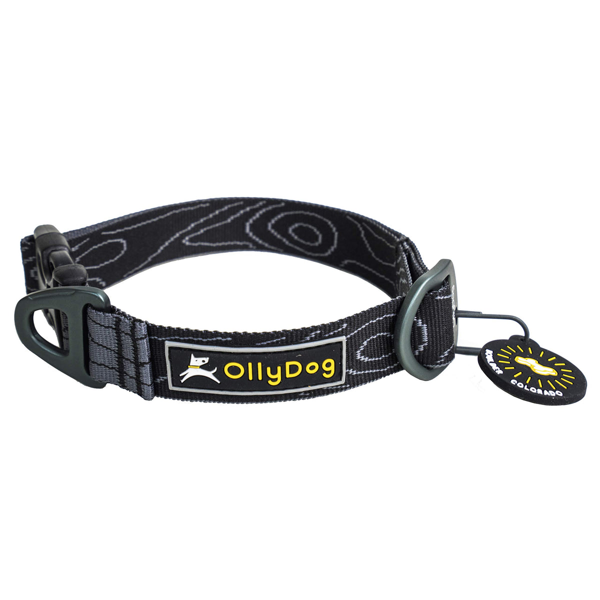 Ollydog Flagstaff Collar, Webbing Dog Collar With Side-Release Buckle, Lightweight Training Collar For Large, Medium And Small Dogs (Large, Raven Bark)