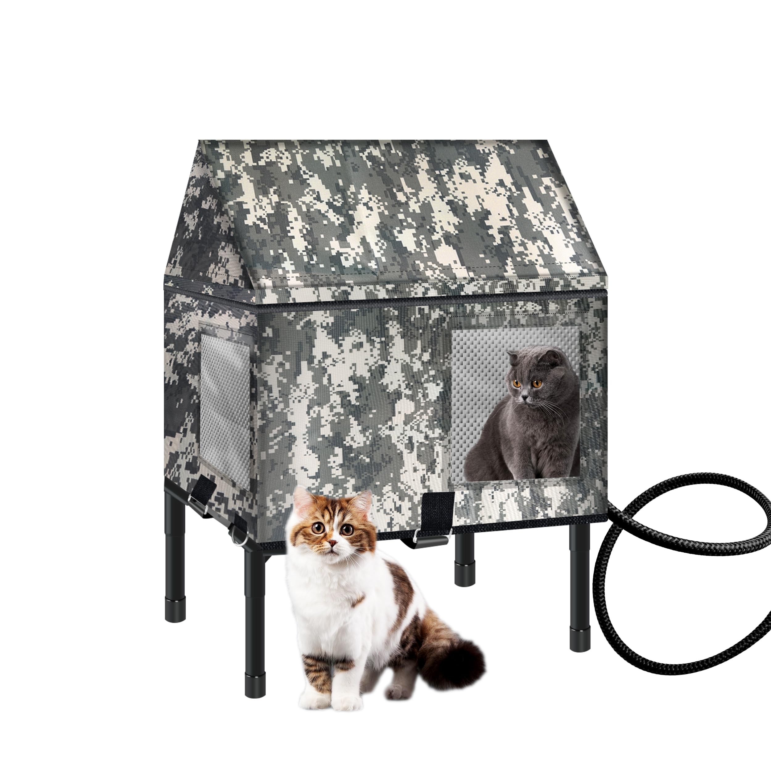 Elevated Weatherproof Heated Cat House, 100% Waterproof, 16.5In X 12.8In X 18.7In, Safe Escape Door, Insulated For Ferals & Stra