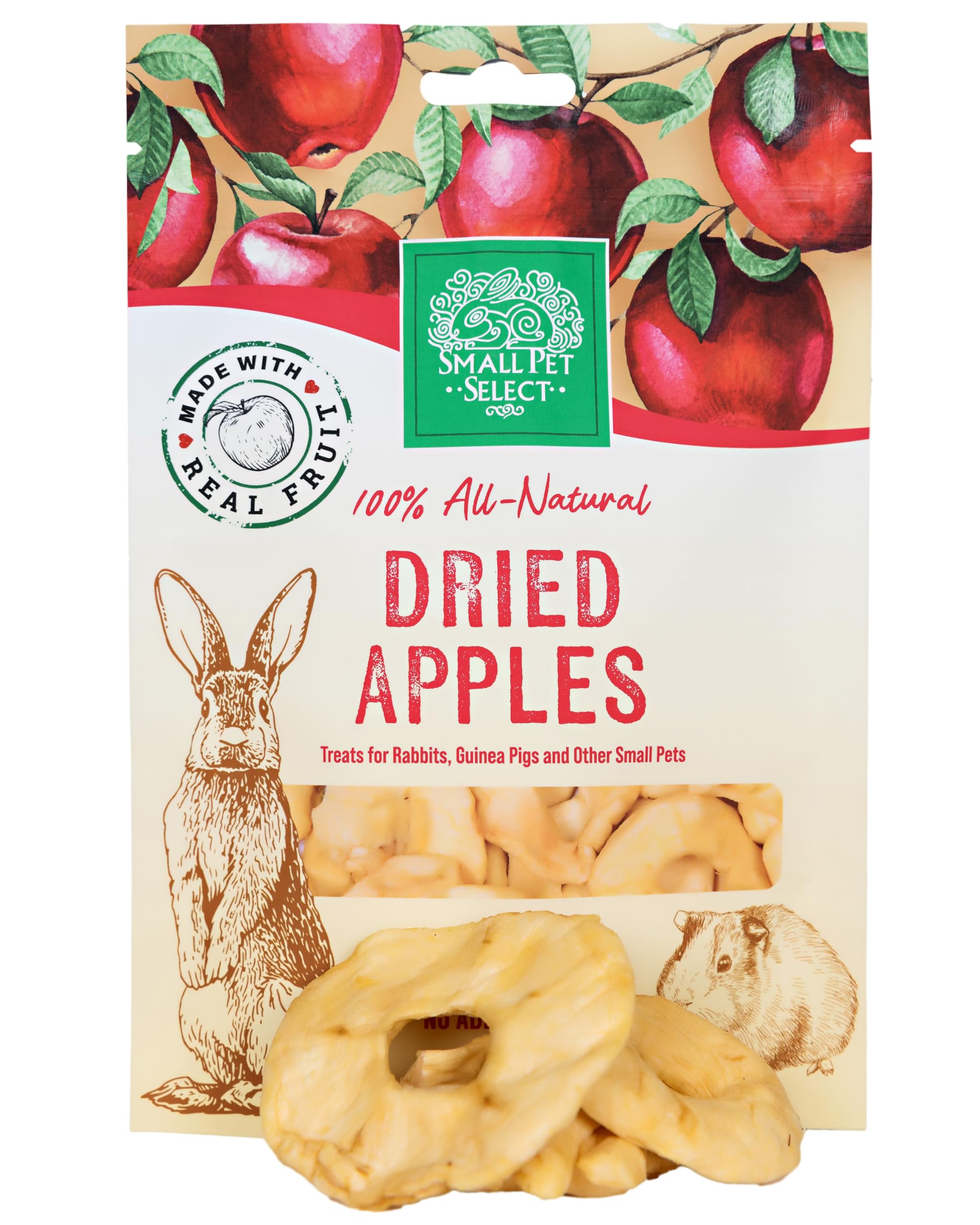 Small Pet Select - Dried Apples, a Natural Treat for Rabbits, Guinea Pigs, Chinchillas, Gerbils, Hamsters, Mice, and Rats, 2oz