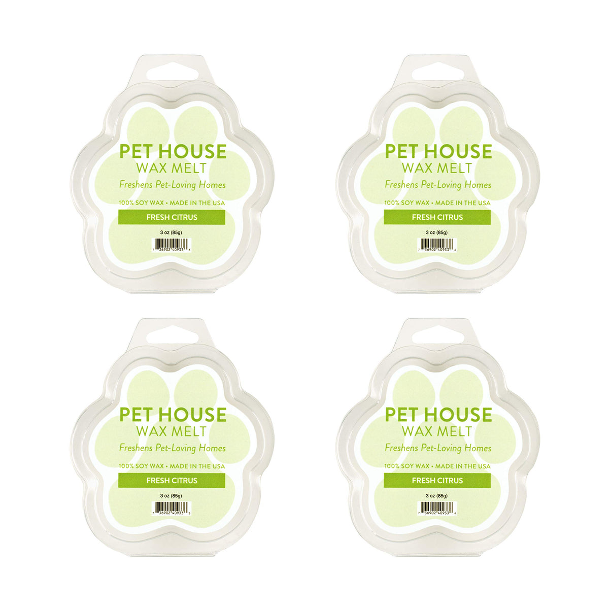 One Fur All 100% Natural Plant-Based Wax Melts, Pack Of 4 By Pet House - Long Lasting Pet Odor Eliminating Wax Melts Non-Toxic, Dye-Free Unique, Made In Usa - (Pack Of 4, Fresh Citrus)