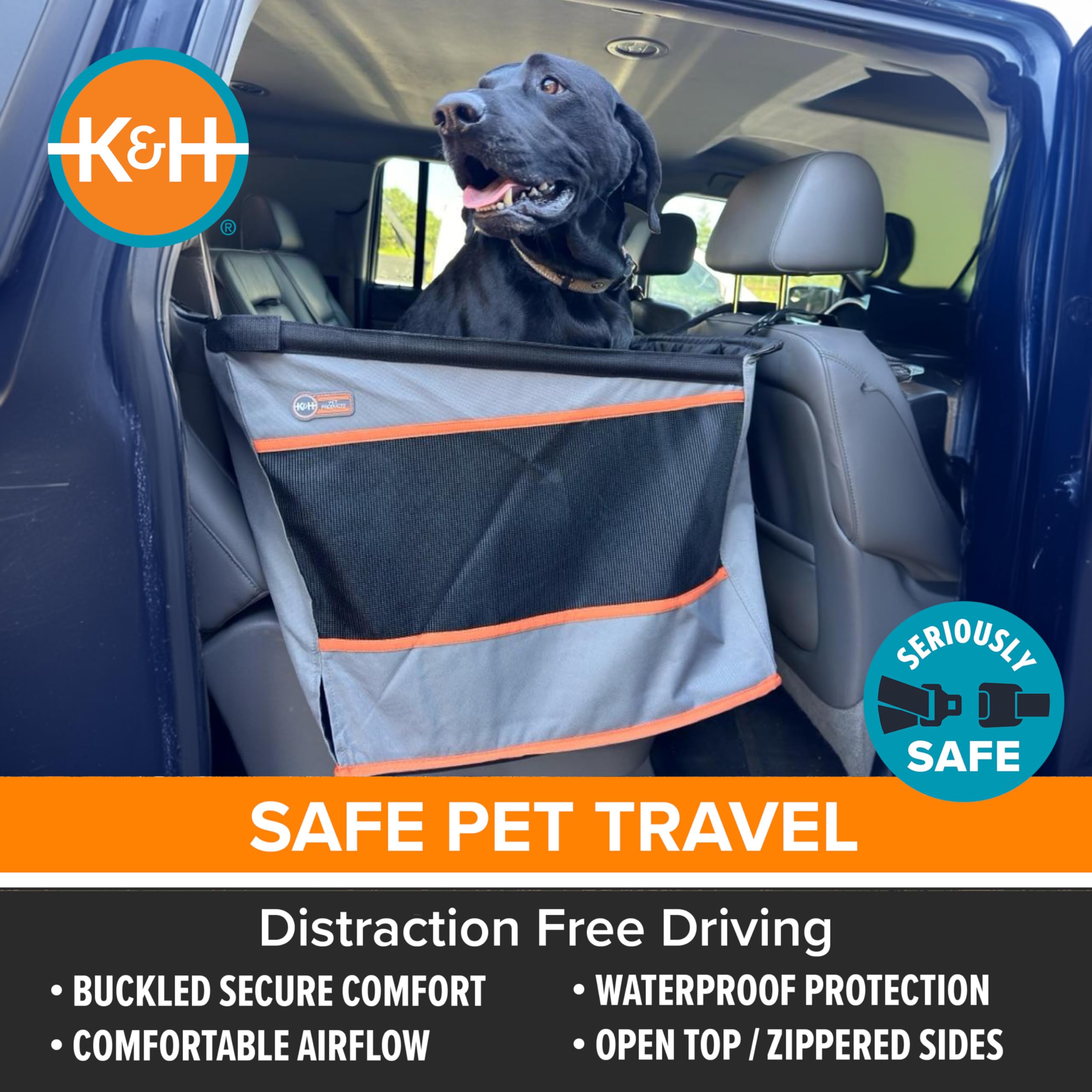 K&H Pet Products Buckle N' Go Dog Car Seat For Large Dogs, Waterproof Fabric With Breathable Mesh & Adjustable Dog Seat Belt For