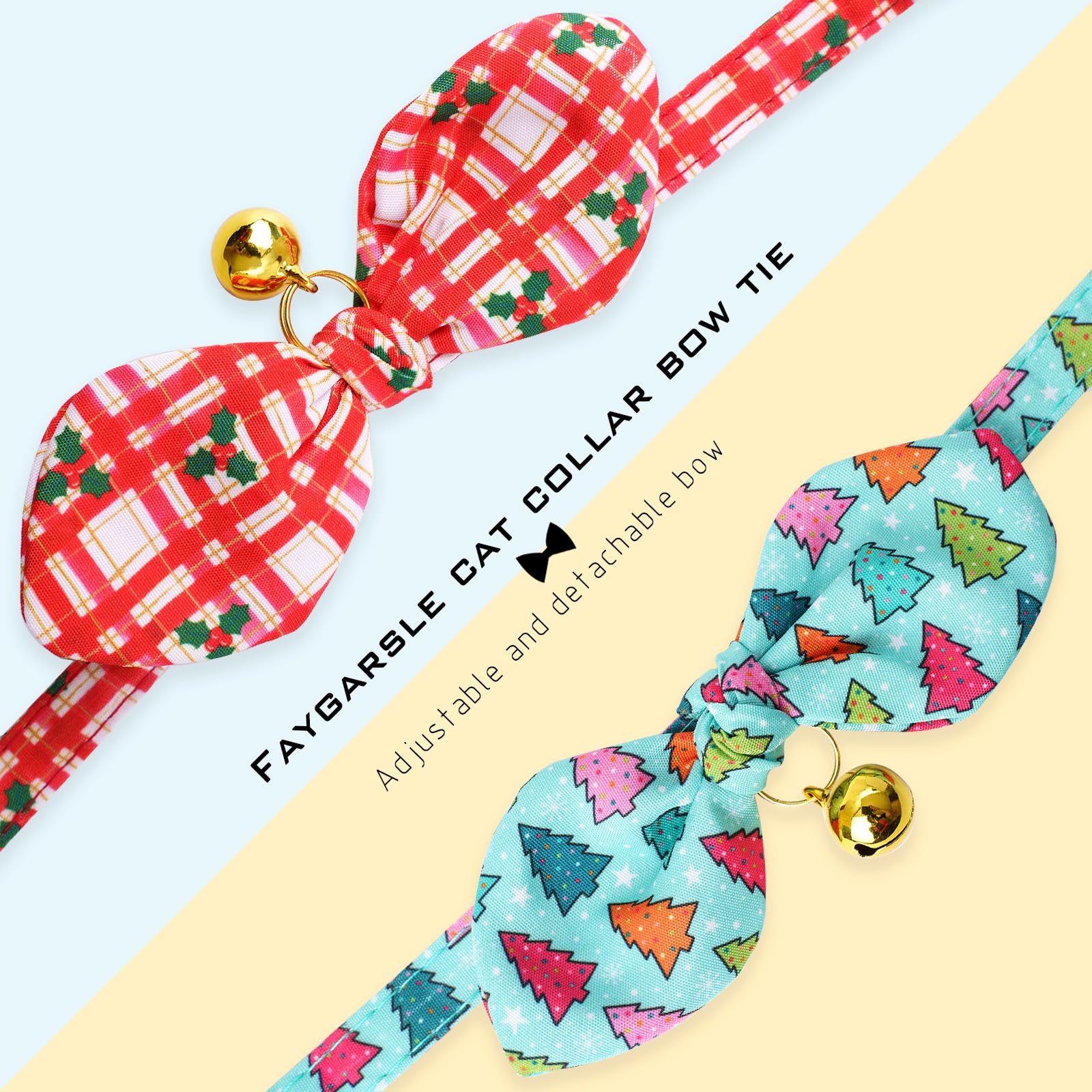 Faygarsle 2 Pack Breakaway Cute Christmas Cat Collars With Bell Cat Collar With Bow For Girl Boy Cats Red Plaid Christmas Tree P