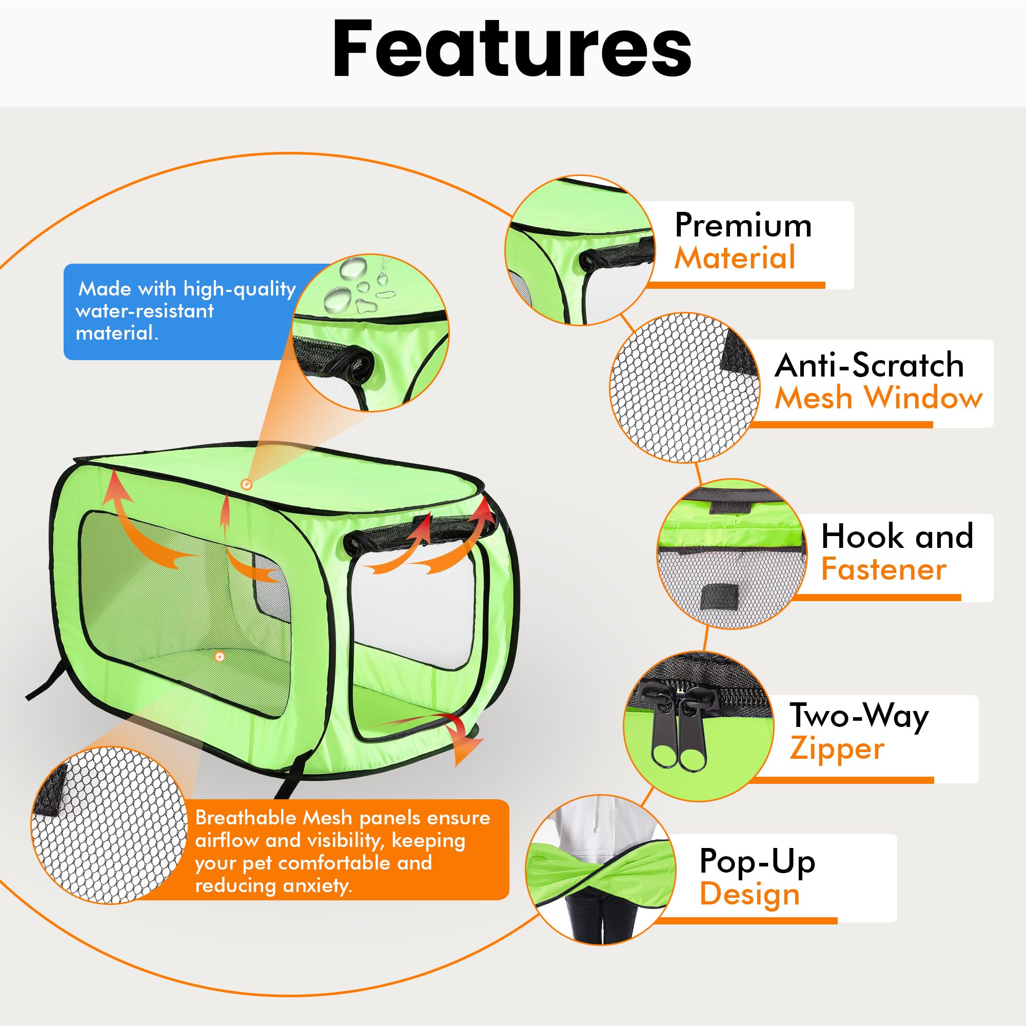 Beatrice Home Fashions Portable, Collapsible, Pop Up Kennel Travel Cat And Dog Crate, 40' L X 27' W X 27' H, Green