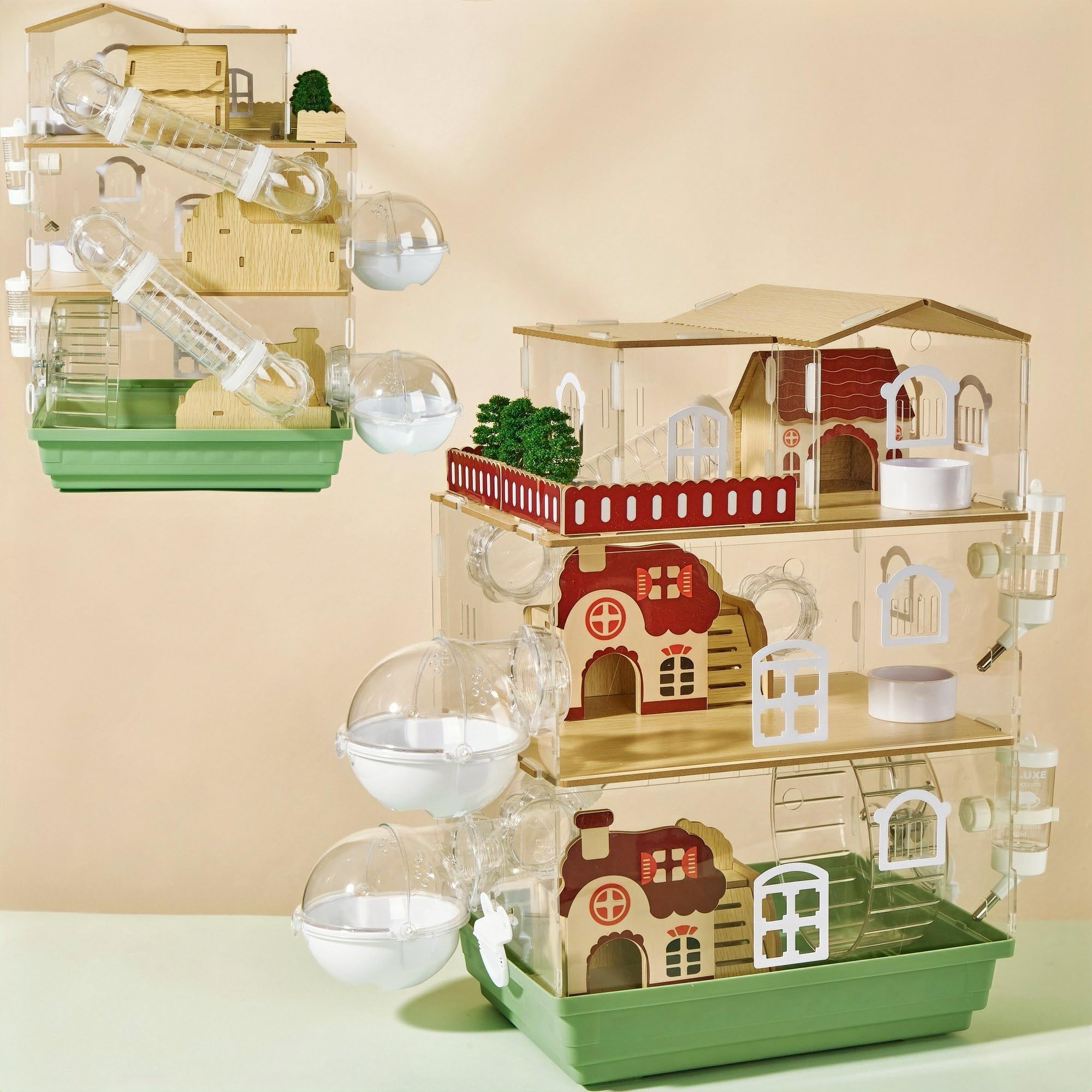 17 In 1 Clear Acrylic Hamster Cage With All Accessories,13.5''L* 10''W* 21''H Dwarf Hamster Cage,Magnetic Connection Small Hamst