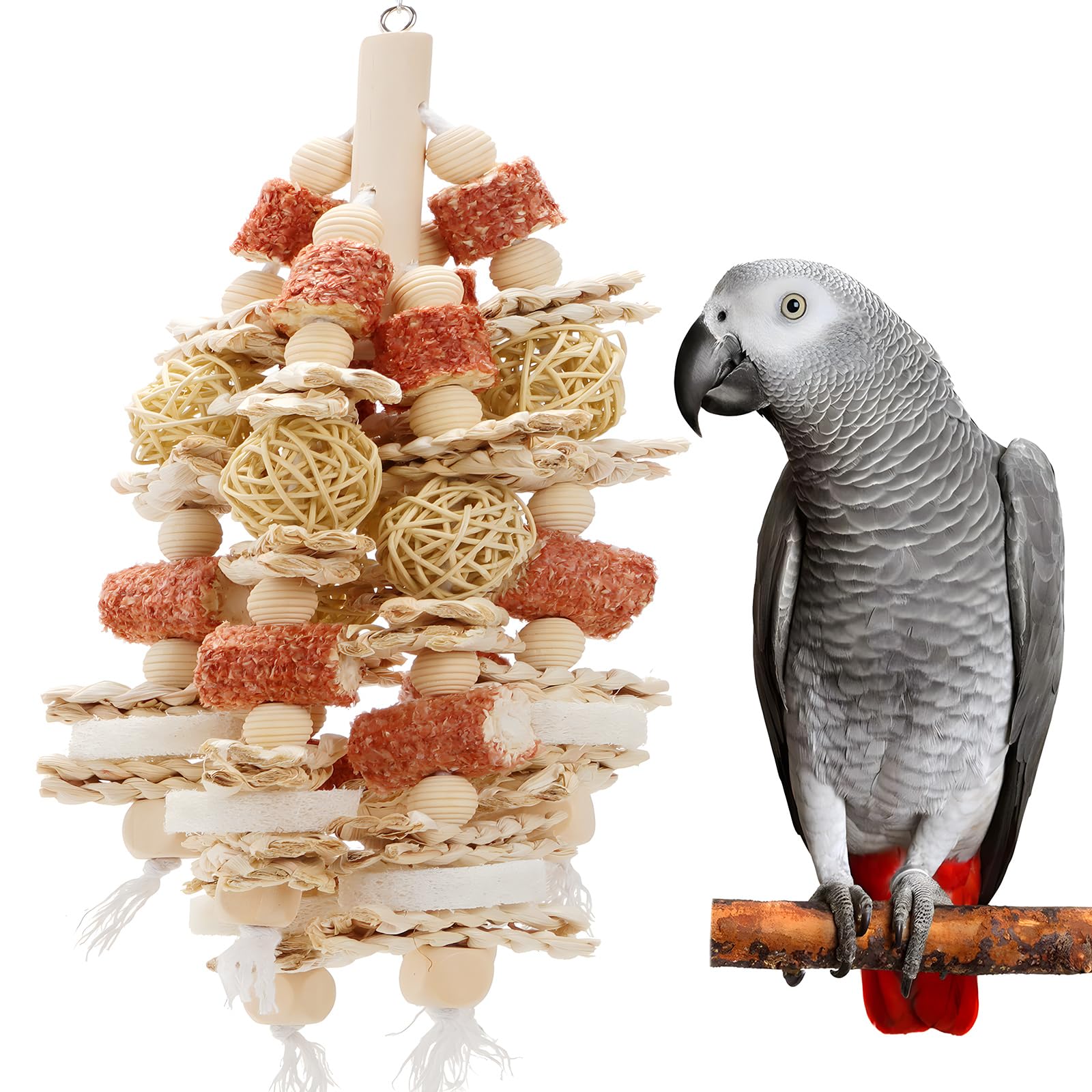 Kencunay Bird Toys That Is 17.5 Inches In Length, Parrot Toy Designed For Chewing Features Natural Corn Cob And Loofah Slices, C