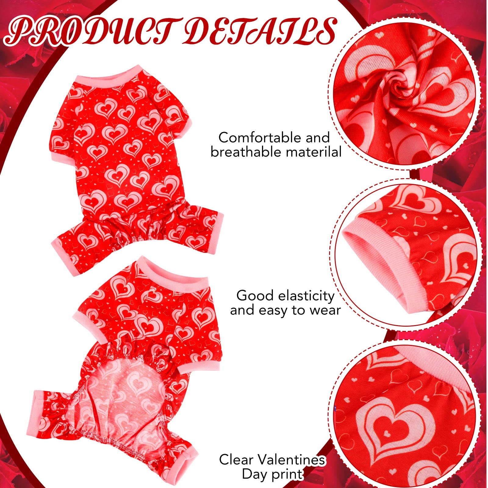 Sanwuta 6 Pack Valentines Dog Pajamas Soft Heart Pattern Dog Clothes Jumpsuit Costumes For Small Medium Large Puppy Cat Valentin