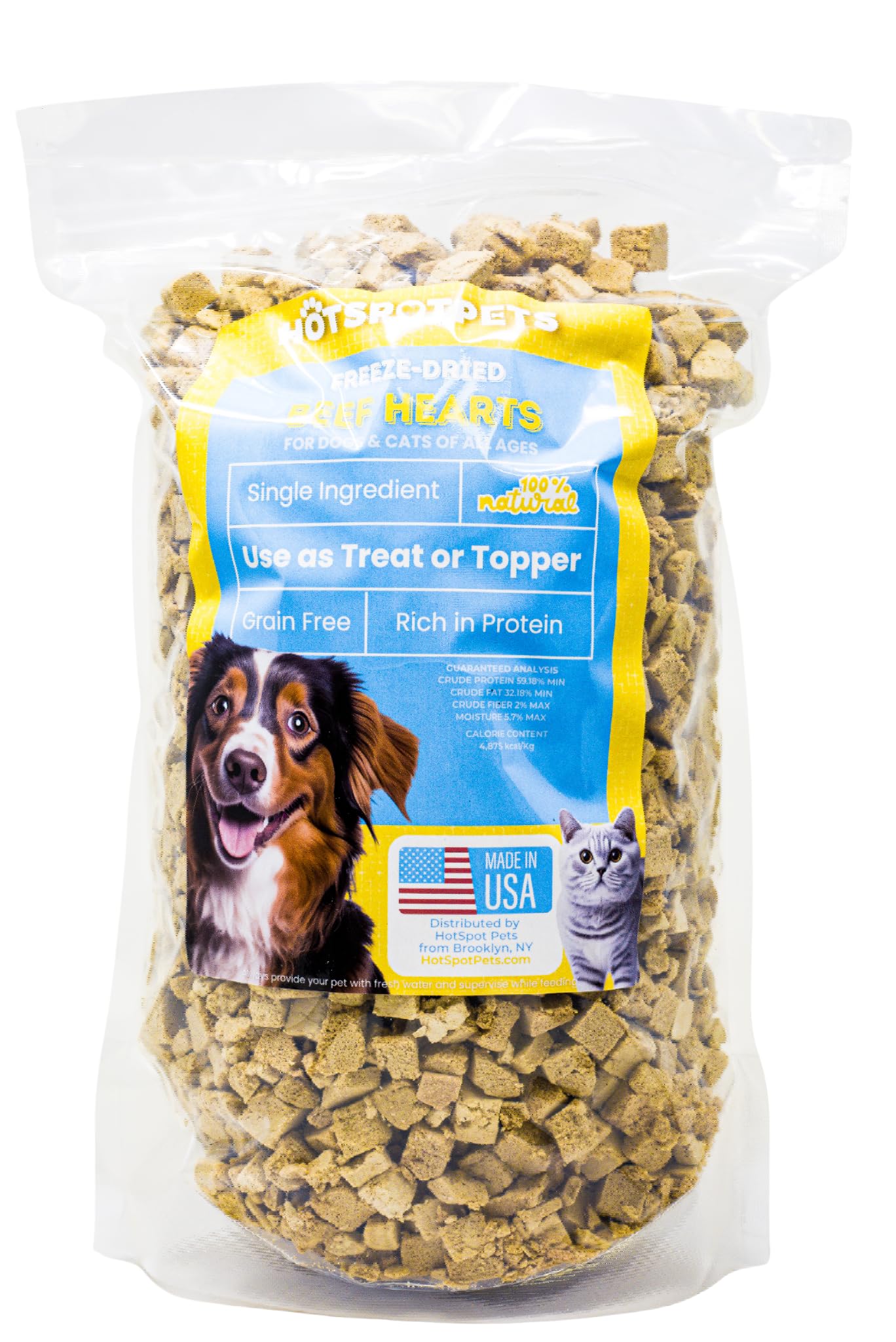 hotspot pets Freeze Dried Duck Heart Treats for Cats & Dogs - 1LB Big Bag - Single Ingredient All Natural Grain-Free Duck Hearts