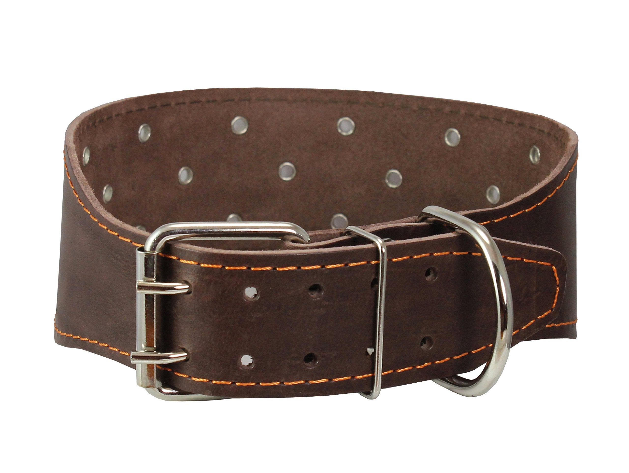 Dogs My Love 3' Extra Wide Heavy Duty Genuine Leather Studded Brown Leather Collar. Fits 20'-24.5' Neck. For Large Breeds - Rottweiler, Pitbull