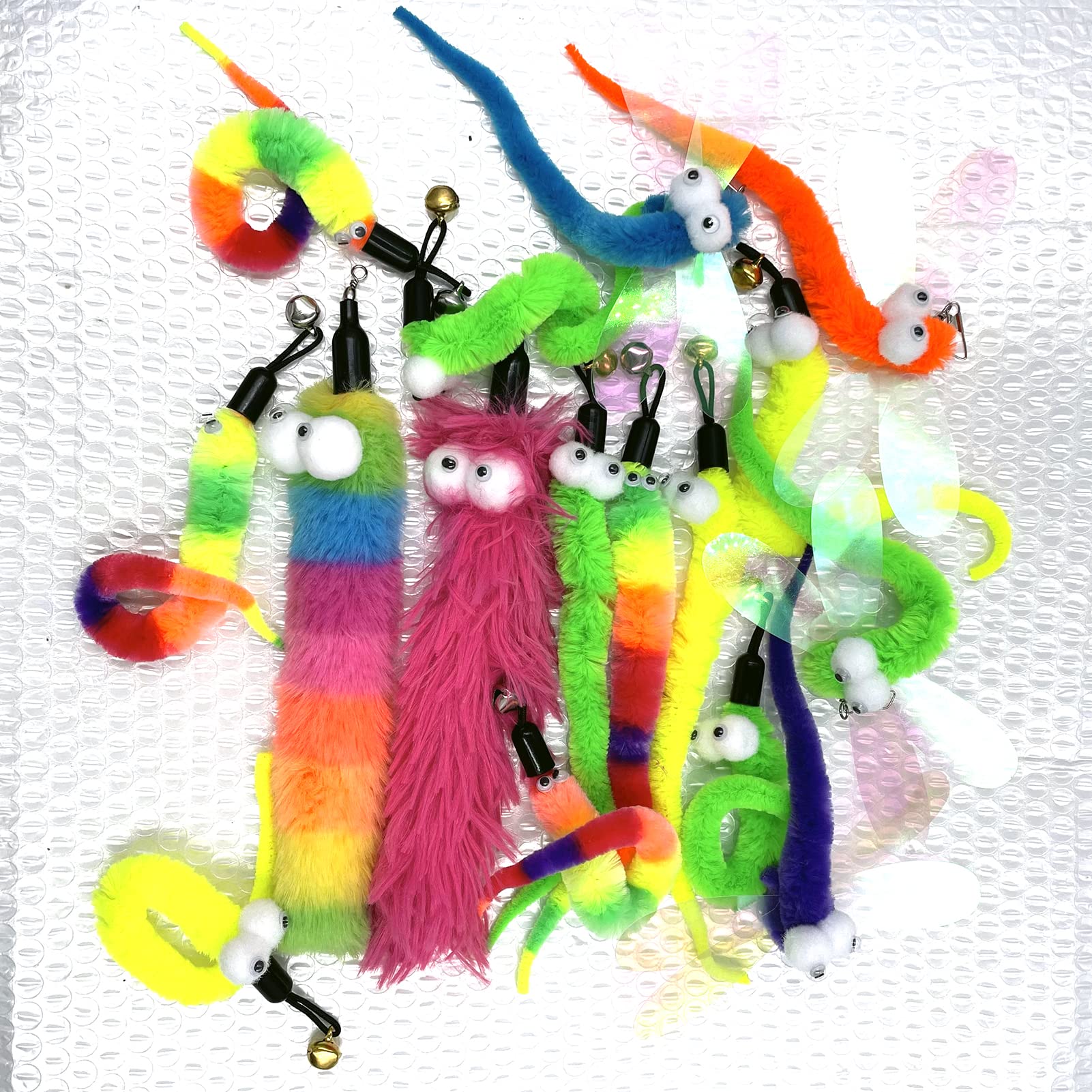 Cat Worm Teaser Toys Wand Attachments Fishing Pole Toy Refill - 16Pcs Assorted Cat Worms