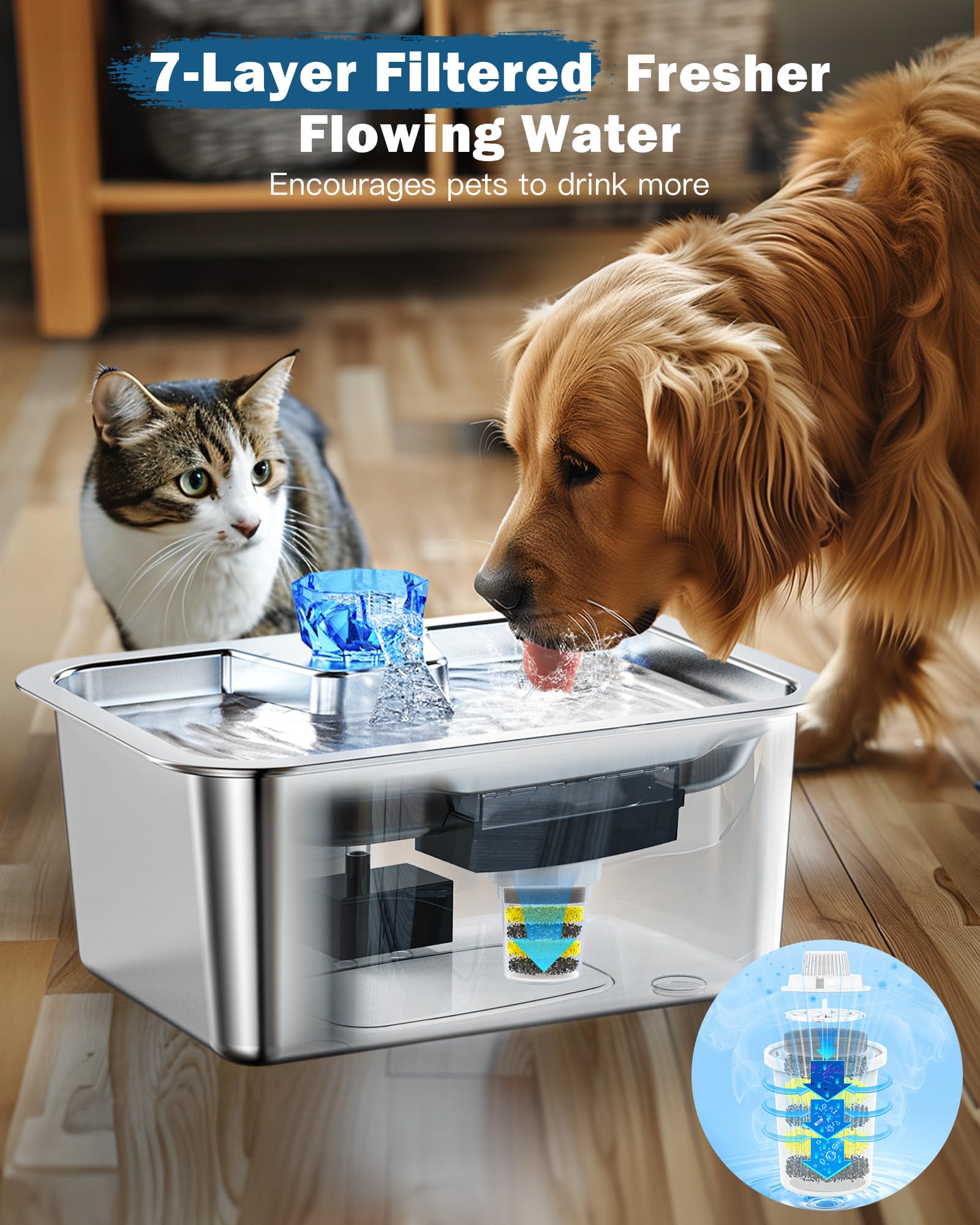 Large Dog Water Fountain Stainless Steel,3 Gallon Extra Big Pet Water Fountain For Large Dogs With 4 Filters,Automatic Dog Water