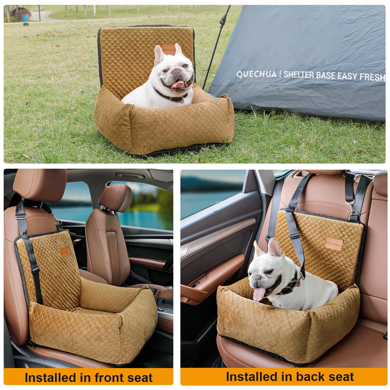 Bcochao Dog Car Seat Pet Booster Seat Pet Travel Safety Car Seat,The Dog Seat Made Is Safe And Comfortable, And Can Be Disassembled For Easy Cleaning (Brown)