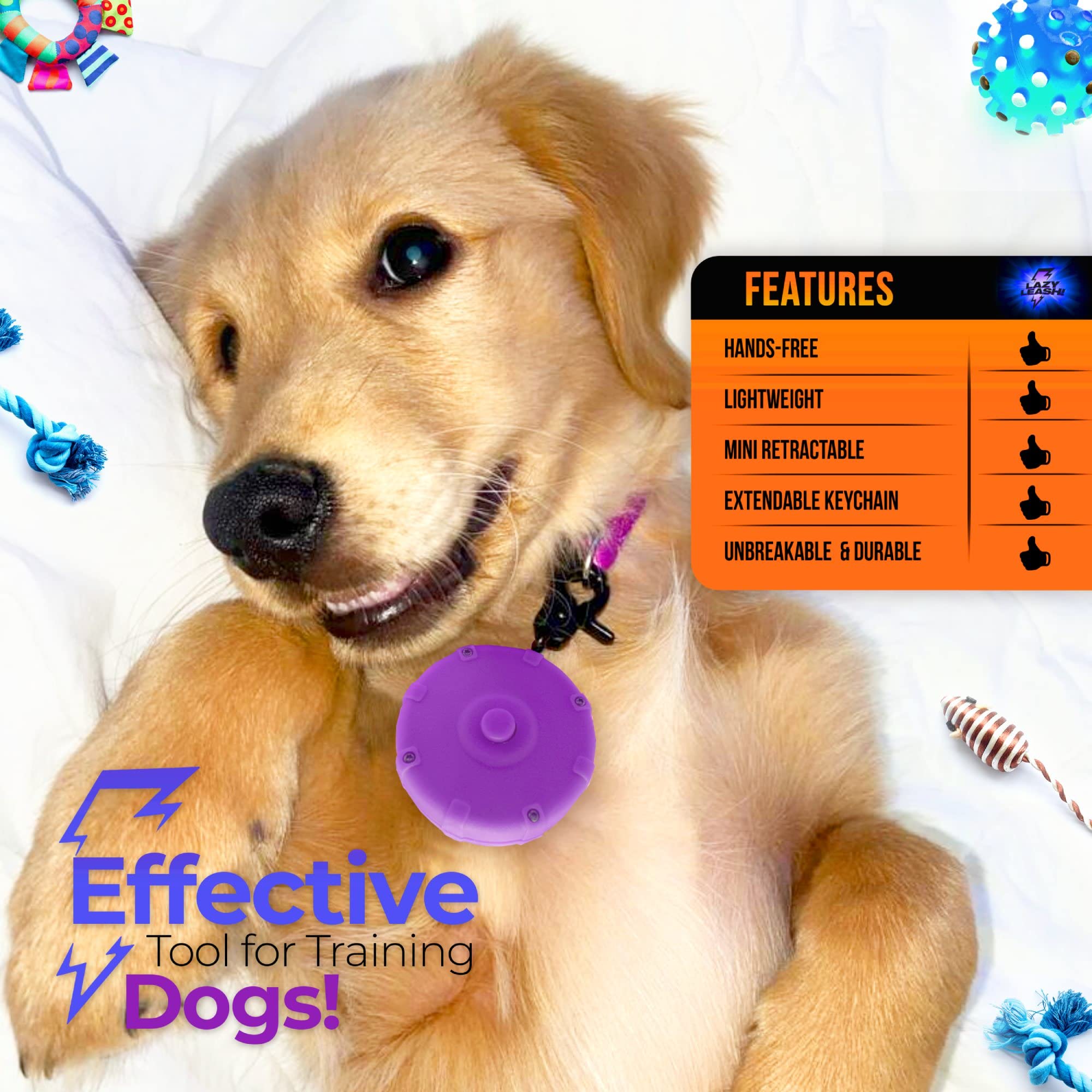 Tiger Paw 40'' Wearable Mini Adjustable Dog Leash - Powerful, Lightweight, Retractable Keychain Clip. Durable & Comfort Grip For