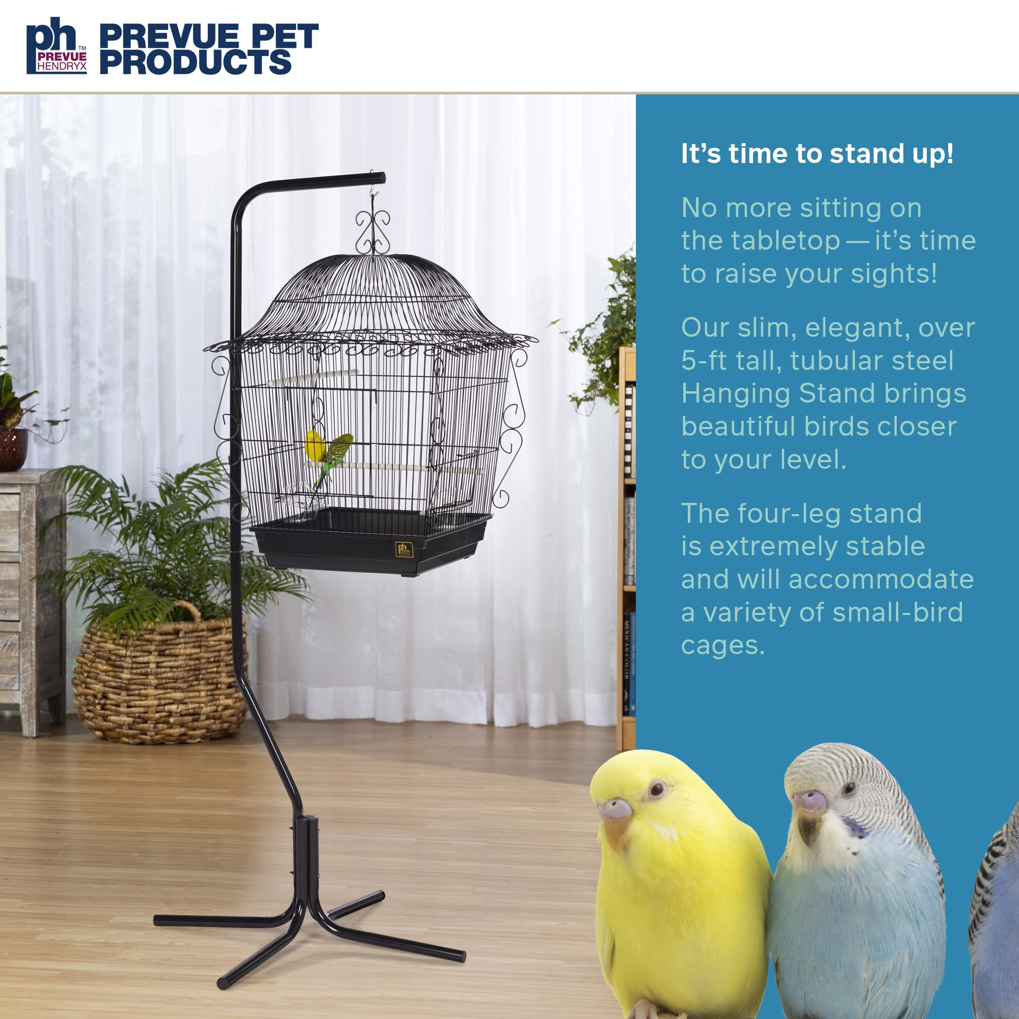 Prevue Hendryx Tubular Steel Hanging Bird Cage Stand 1780 Black, 24-Inch By 24-Inch By 62-Inch