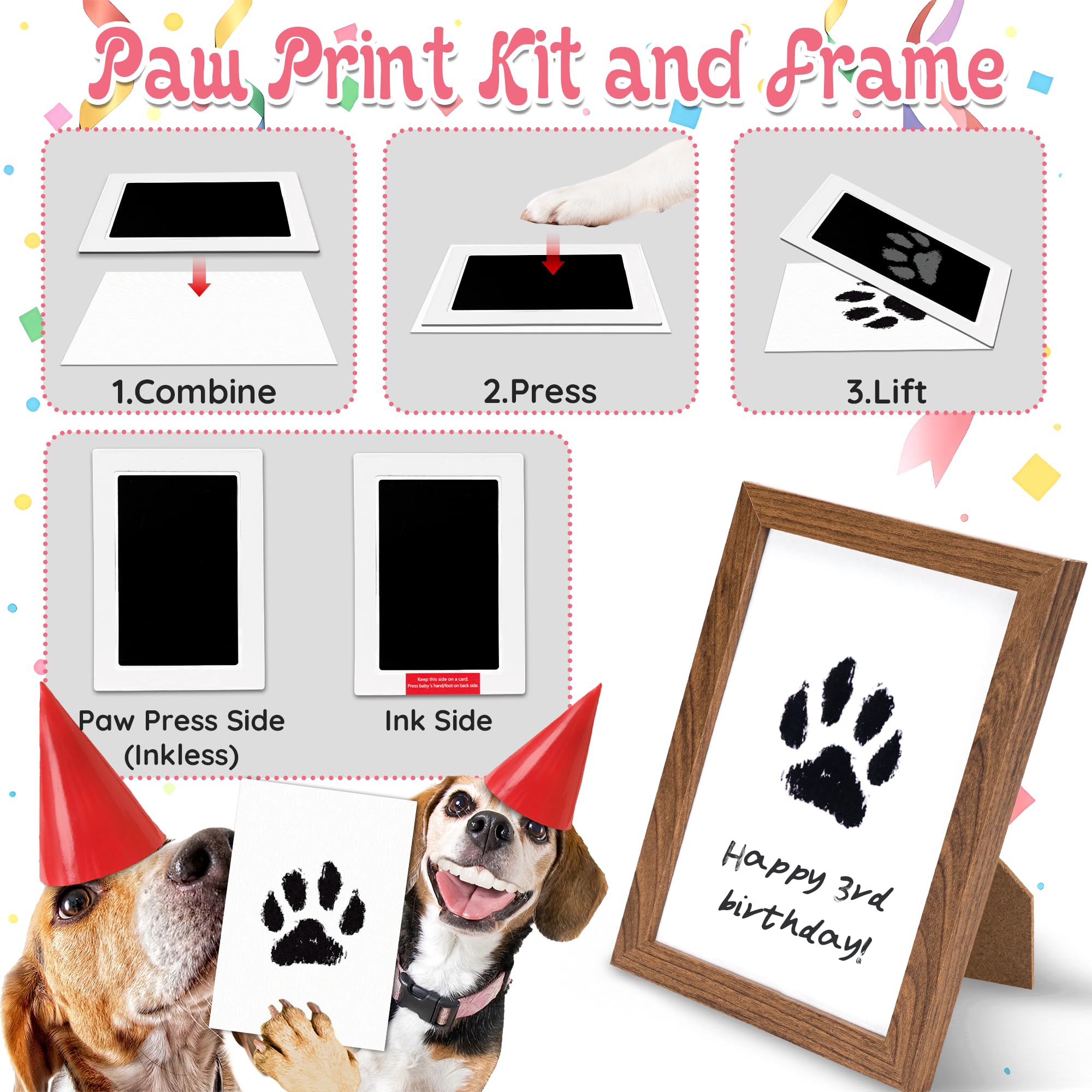 LECHONG Dog Birthday Gifts Set, Squeaky Dog Toys and Memorial Paw Print Kit for Small Medium Dogs Birthday Celebration Include B