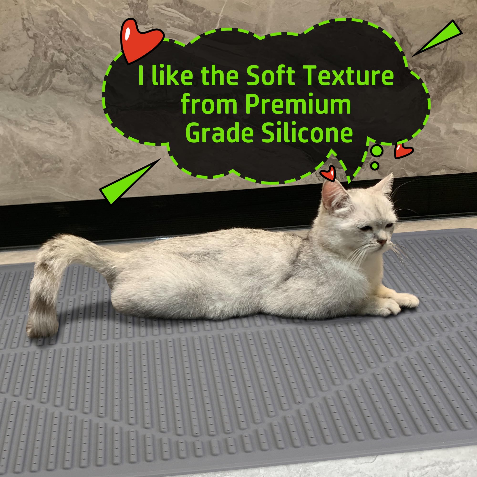 Mofason Cat Litter Mat Xxl - Waterproof Kitty Litter Box Mat For Floor - Extra Large Pet Trapping Litter Rug Pad - Silicone Cat Supplies & Accessories For Indoor Cats (38' X 25') -Grey