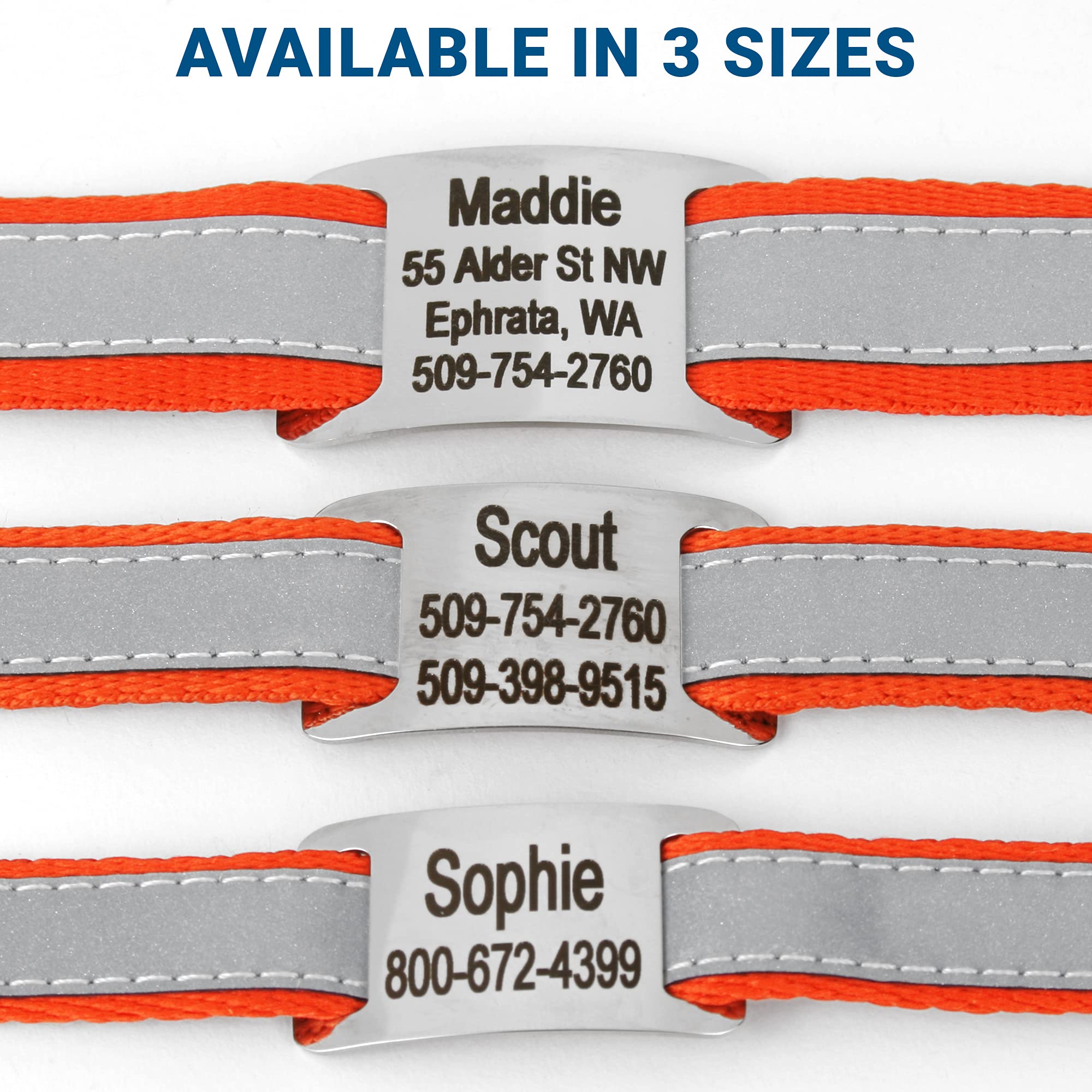 Gotags Reflective Personalized Dog Collar With Nameplate, Adjustable Dog Collar With Custom Engraved Steel Slide On Pet Id Tag,