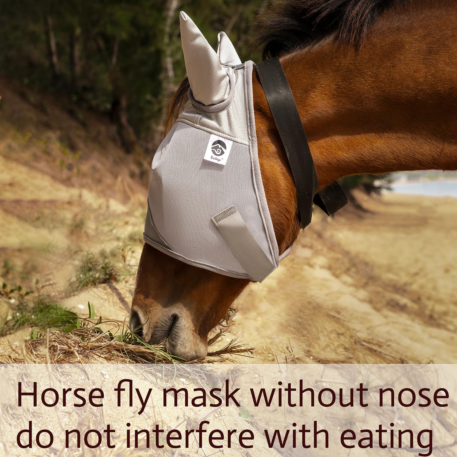 Raelitego Horse Fly Mask, Adjustable Fly Masks for Horses with Ears, UV Protection from Insect Pests Comfort Mesh Without Nose A