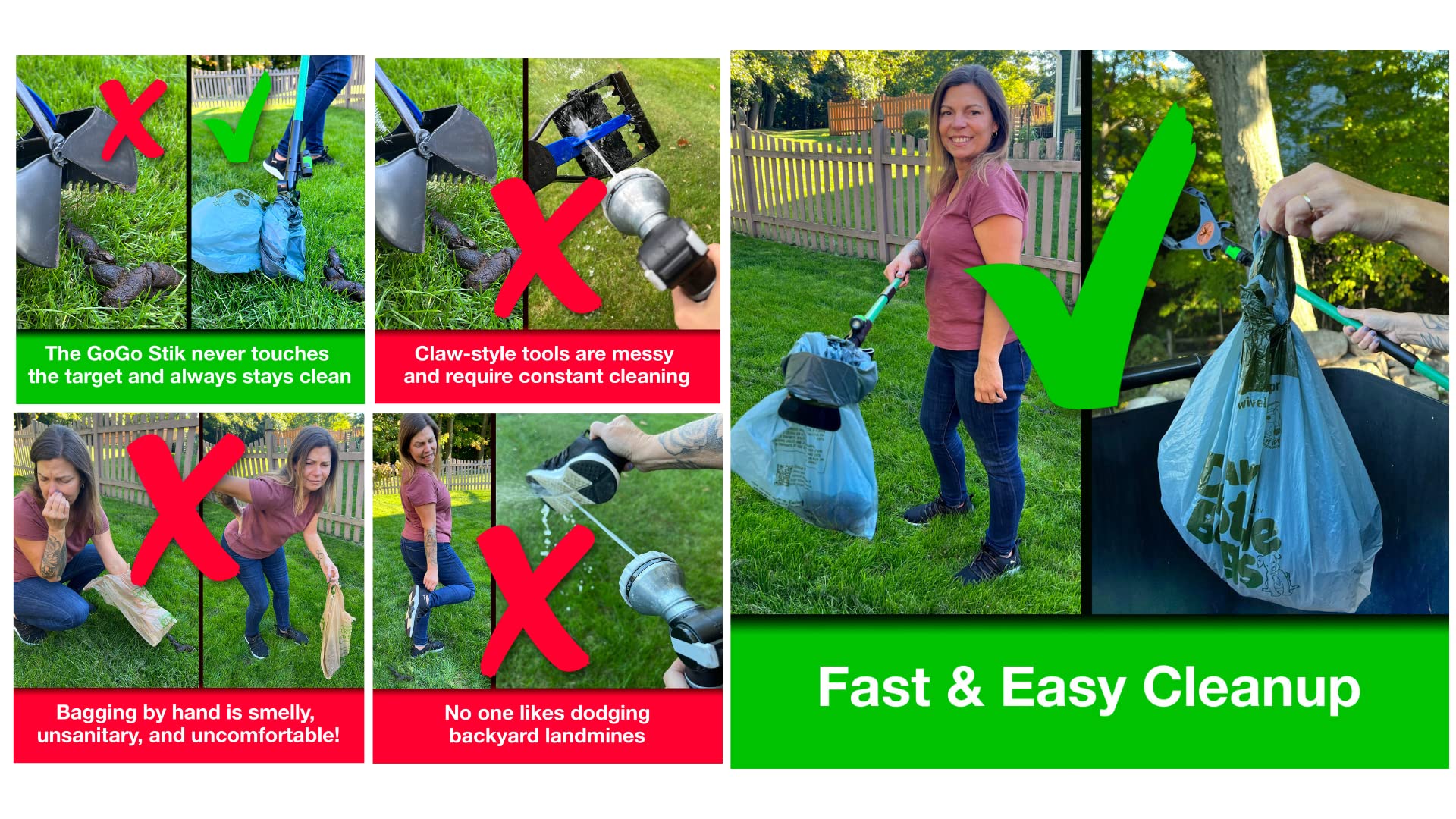 GoGo Stik XP Totally Clean Pro Pooper Scooper with Bags for All Dog Pet Waste Cleanup. 37inch. Keeps Hands and Scooper Clean. Us