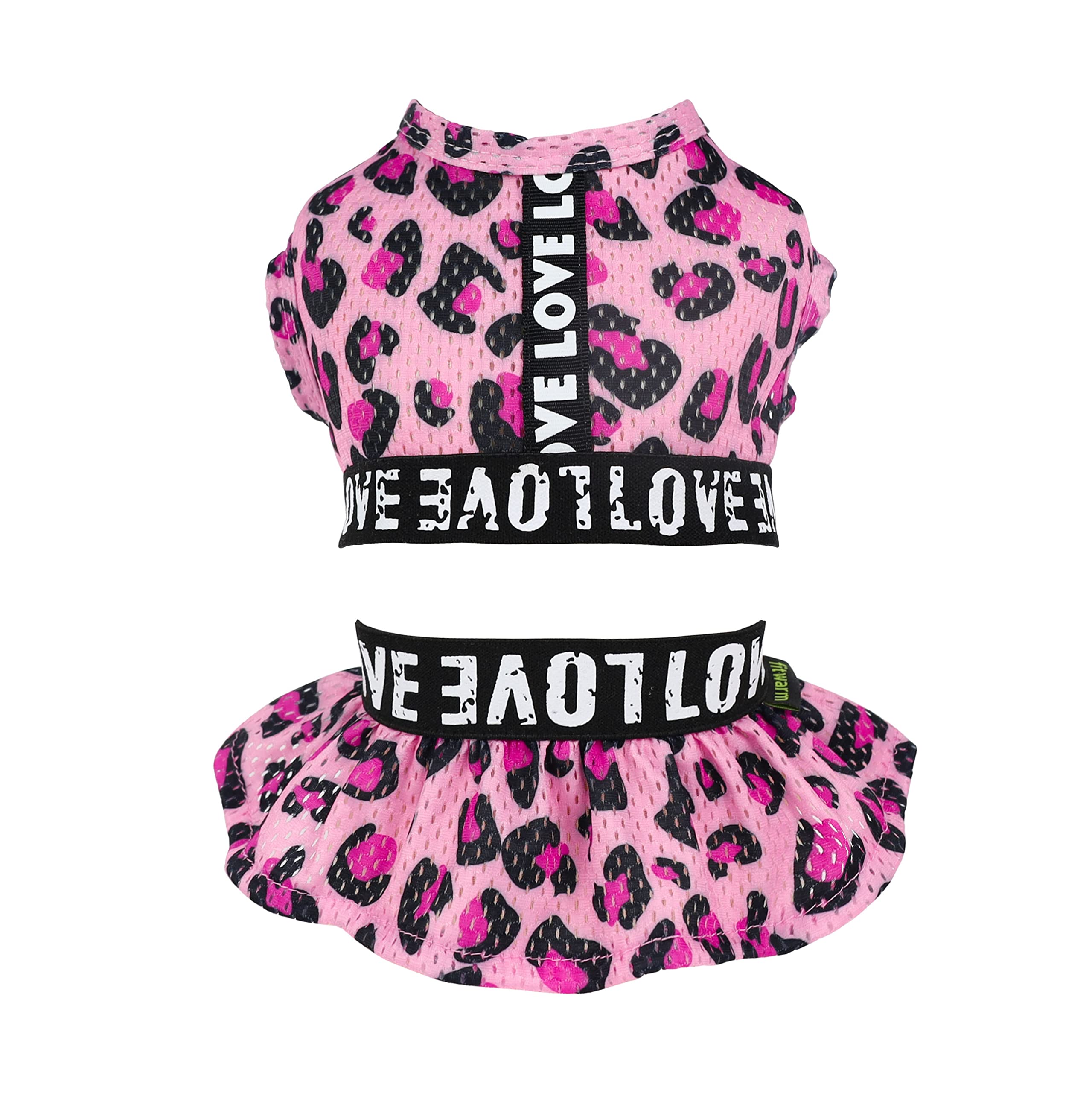 Fitwarm 2 Piece Leopard Quick Dry Dog Cooling Vest, Breathable Summer Dog Clothes With Crop Top And Skirt, Stretchy Beach Pet Dr