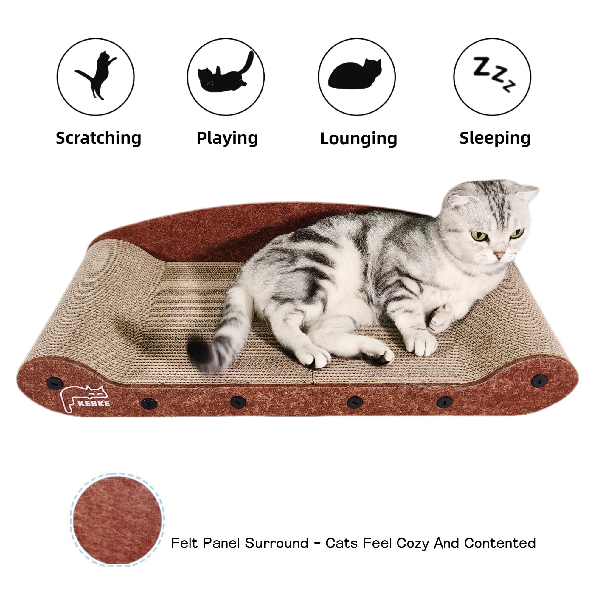KEBKE Cat Scratcher 24 Inch Cat Scratching Sofa Bed & 16 Lounge Box with Scratch Pad - Durable Cat Scratchers for Indoor Cats to