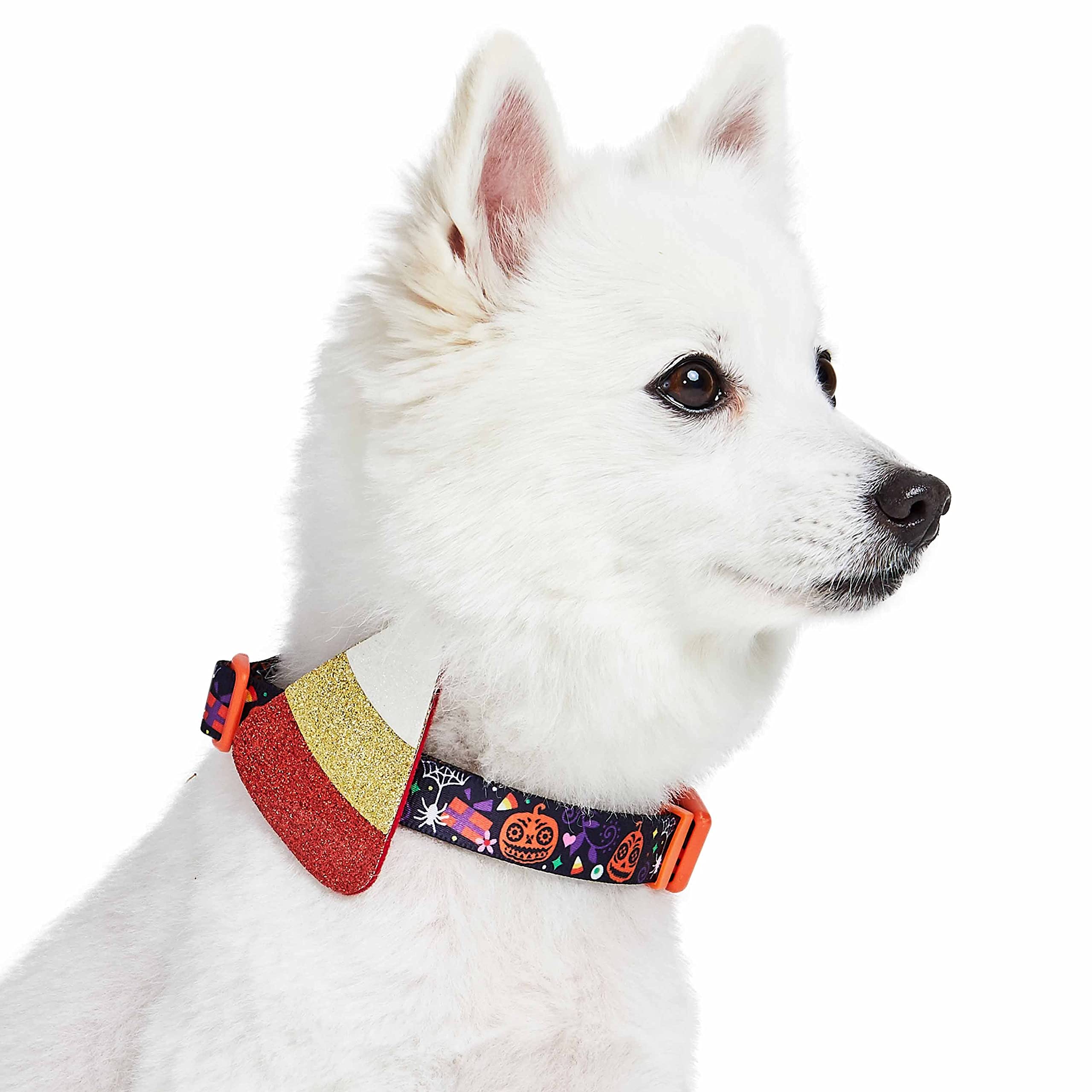 Blueberry Pet Halloween Candy Corn Adjustable Dog Collar With Detachable Glitter Accessory, Large, Neck 18'-26'