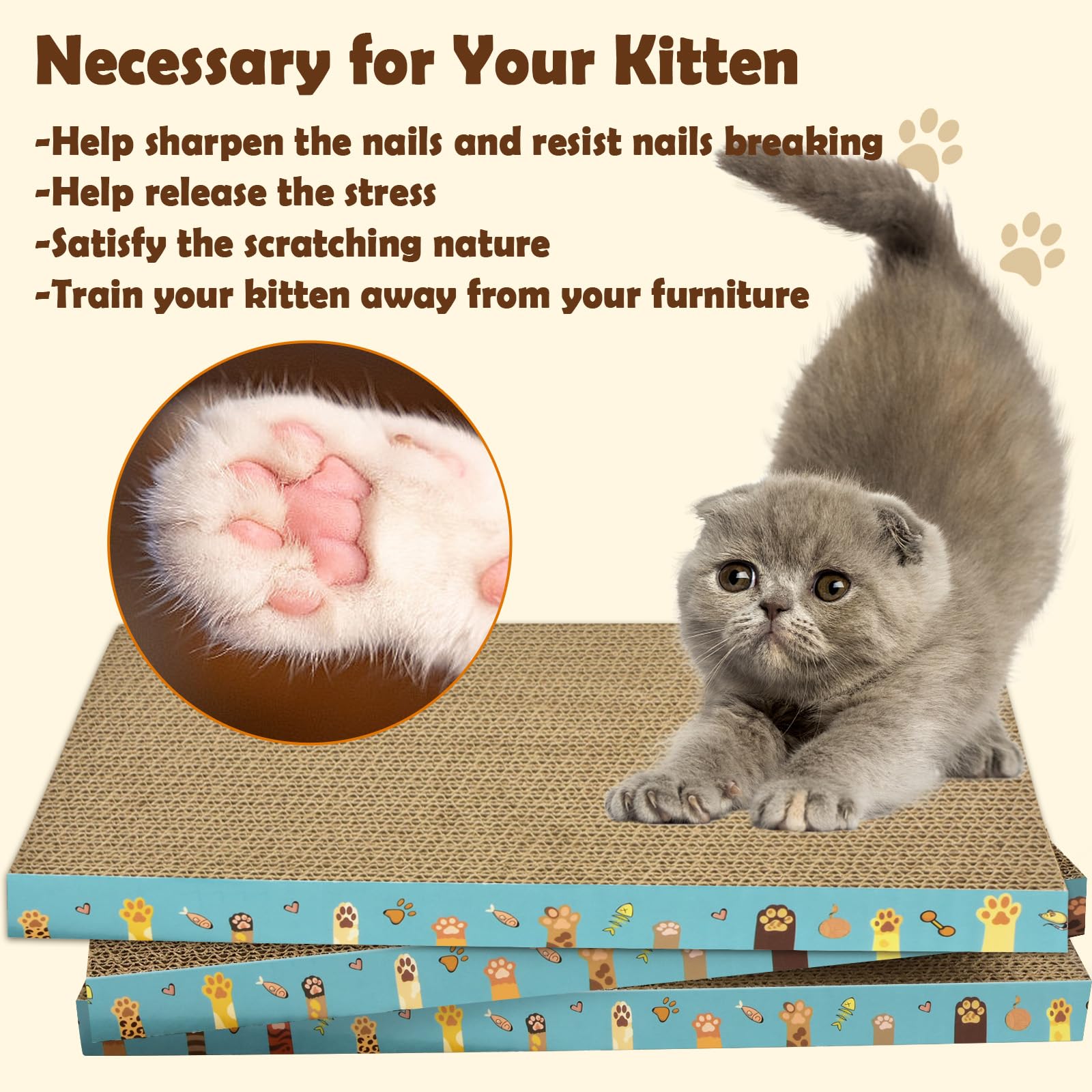 Cardboard Cat Scratcher 3 Pack Refill Reversible Cat Scratching Pad Durable Cat Scratchers For Indoor Cats Kitten To Protect The