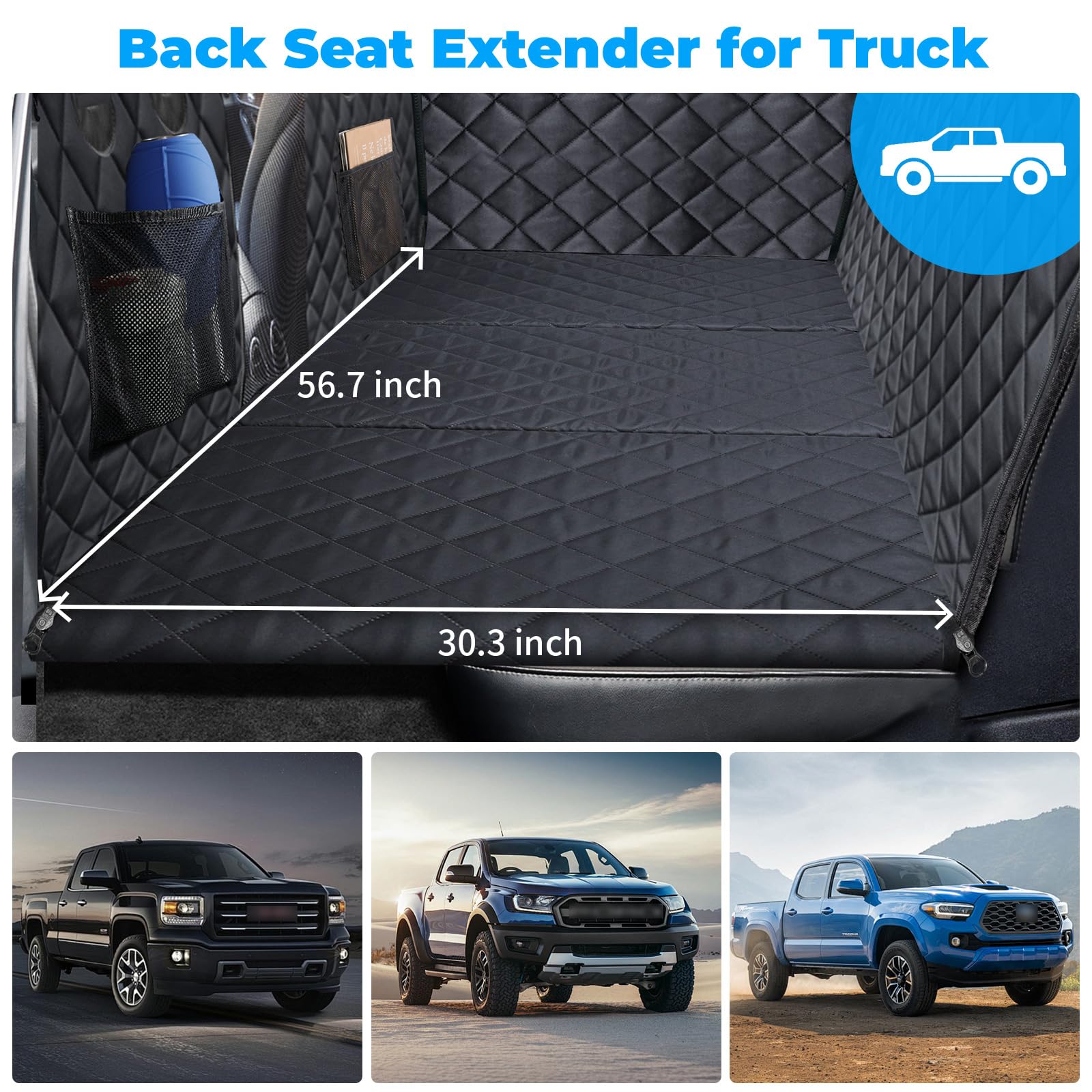Urpower Xl Dog Back Seat Extender For Crew Cab Truck, Hard Bottom Dog Car Seat Cover Waterproof Dog Car Hammock Pet Backseat Bed