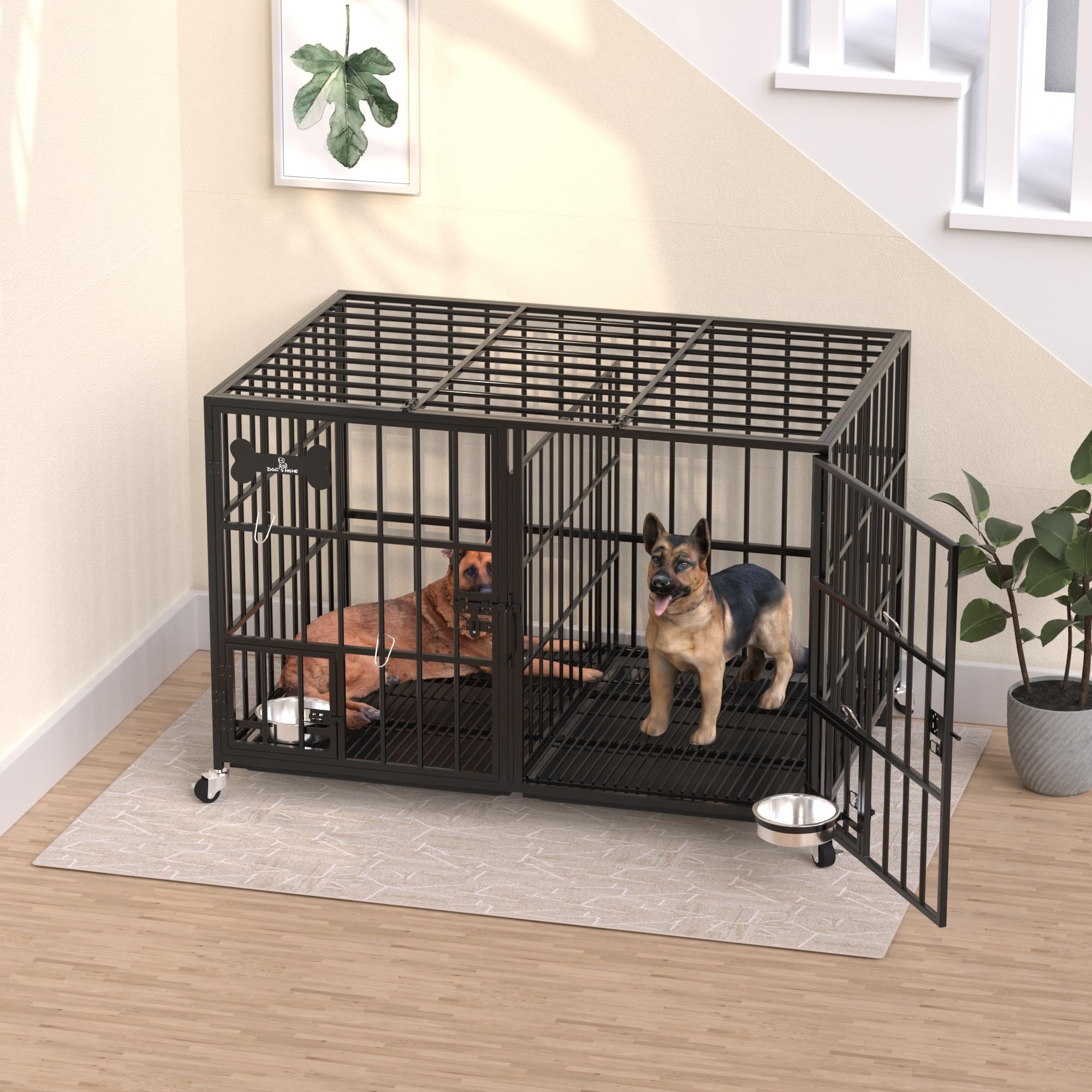 Dosker 42 Inch Heavy Duty Metal Dog Crate Cage With Divider For 2 Dogs/Large Dog,All Metal Open Top Escape Proof Cage,Dog Kennel