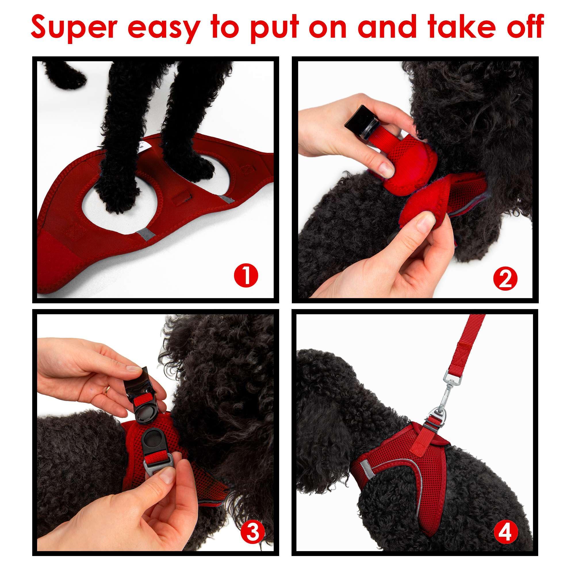Tailpetz Red Adjustable Step-in Dog Harness, No Pull Vest for Large Dogs, Reflective, L (Chest: 23.5"-25")