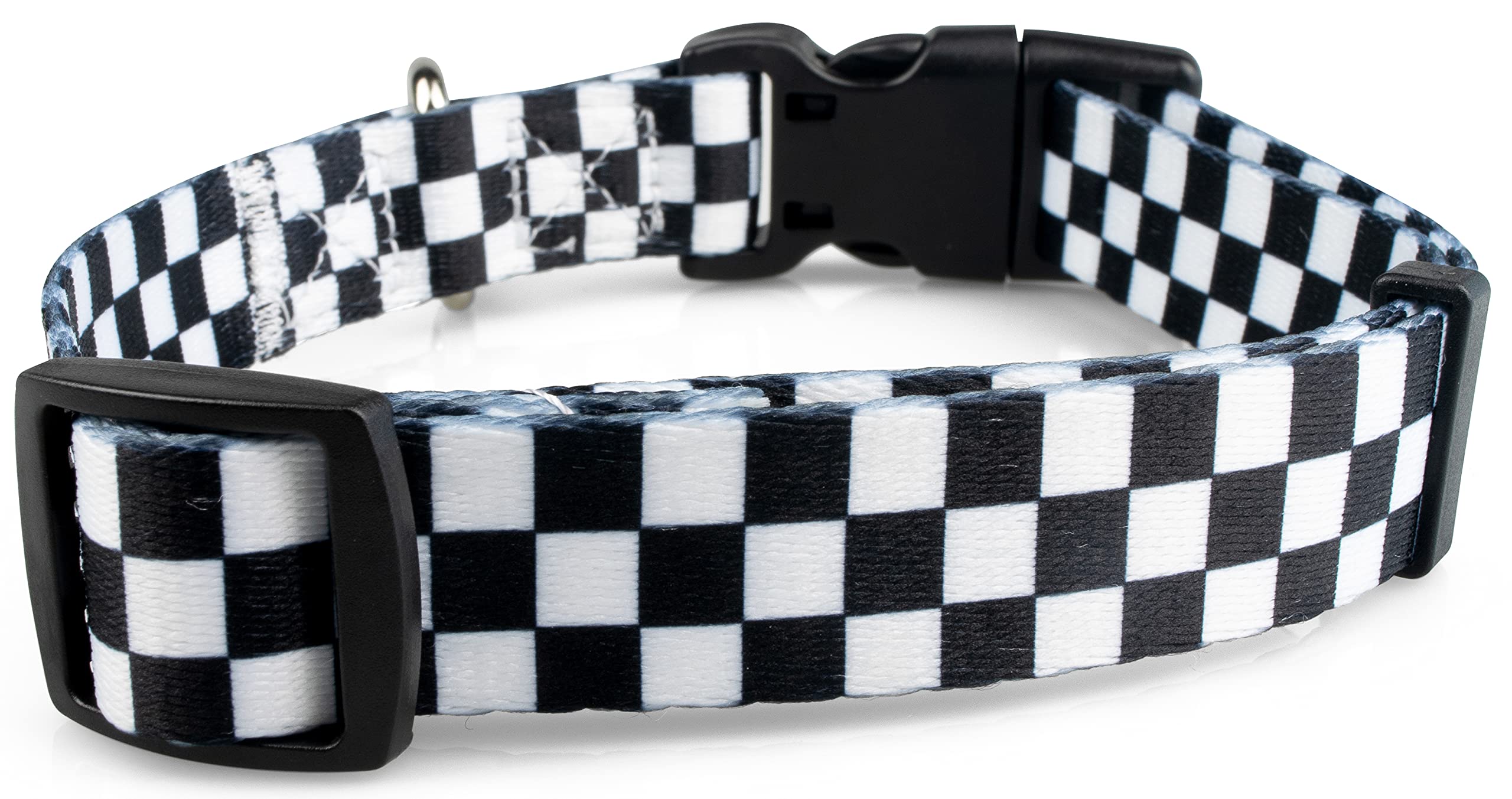 Checkered Pattern Dog Collar in Black & White - Adjustable Dog Collar for Boy and Girl Dogs with Quick Release Buckle by Limeloo