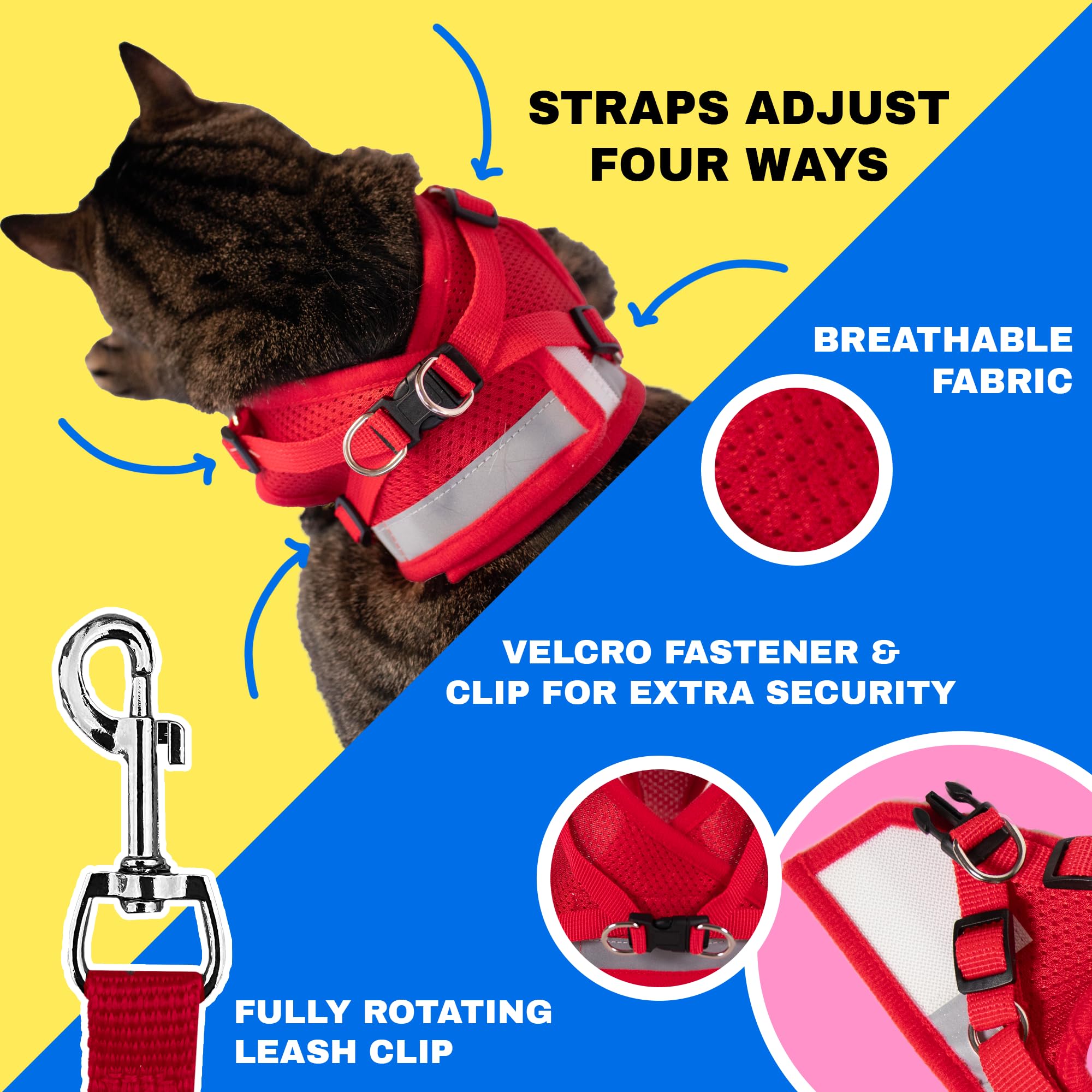 Travel Cat Harness And Leash Set - Adjustable Comfort Fit Mesh Vest Harnesses With Reflective Strap - Snug Fit Harness For Cats, Kitten For Outdoor Walking, Red, Medium (Chest 15-17.3 Inch)