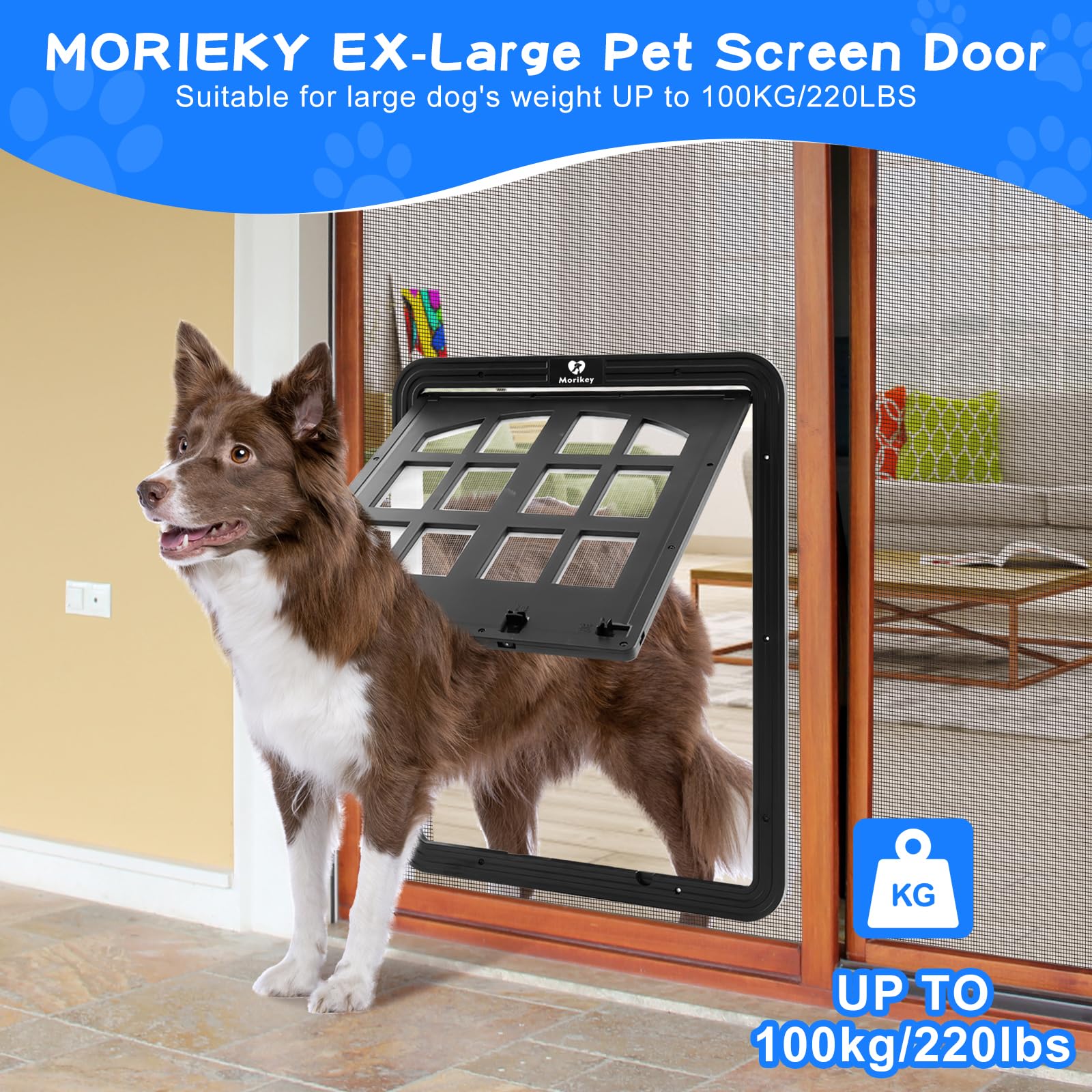 Morikey Large Dog Screen Door, 13 X 17 Inches Flap Opening Dog Door For Screen Door With 4 Entry Ways, Magnetic Self-Closing Pet