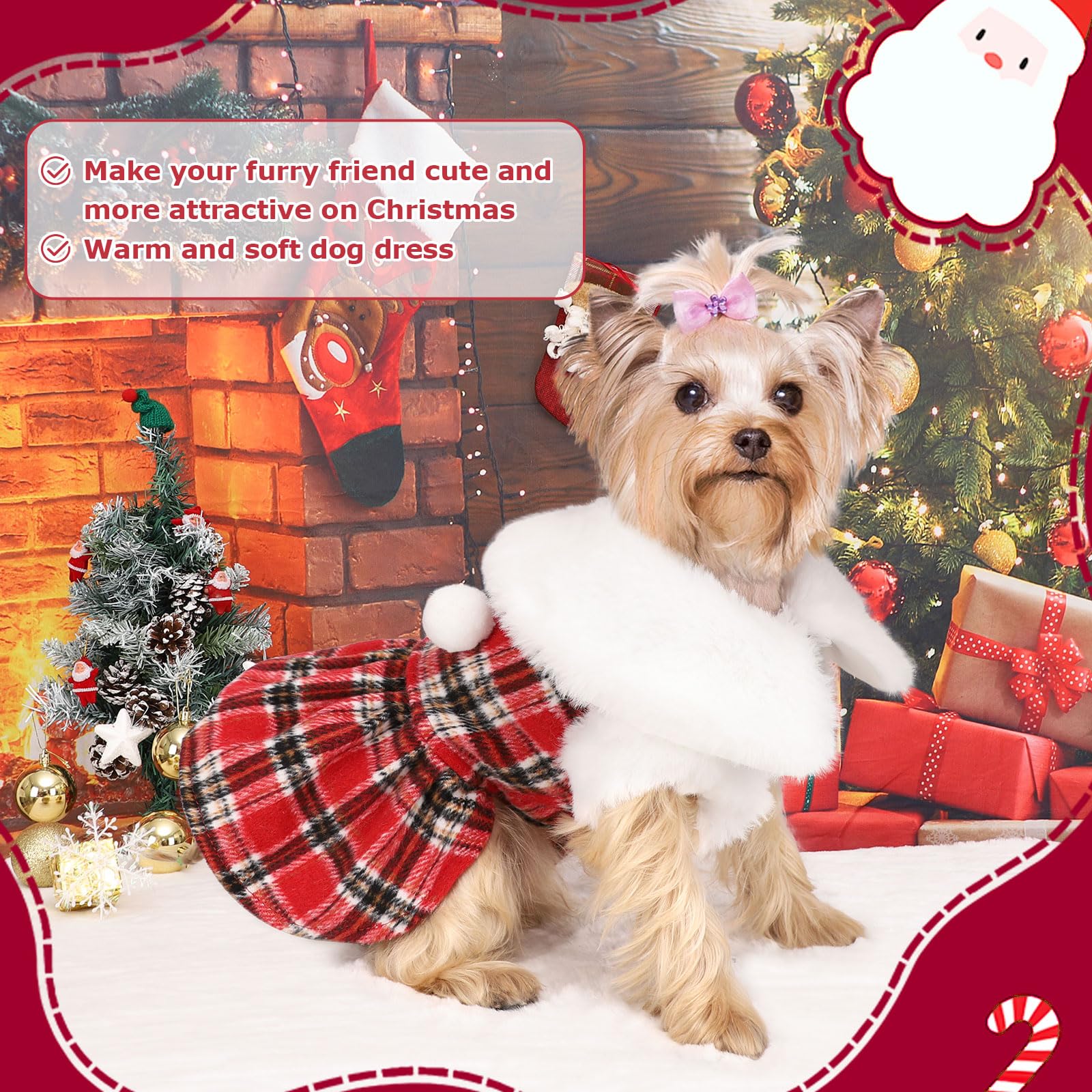 Red Plaid Dog Harness Dress And Leash Set, Fleece Pet Sweater For Small Dogs Girl, Fall Winter Warm Puppy Clothes With D Ring, W
