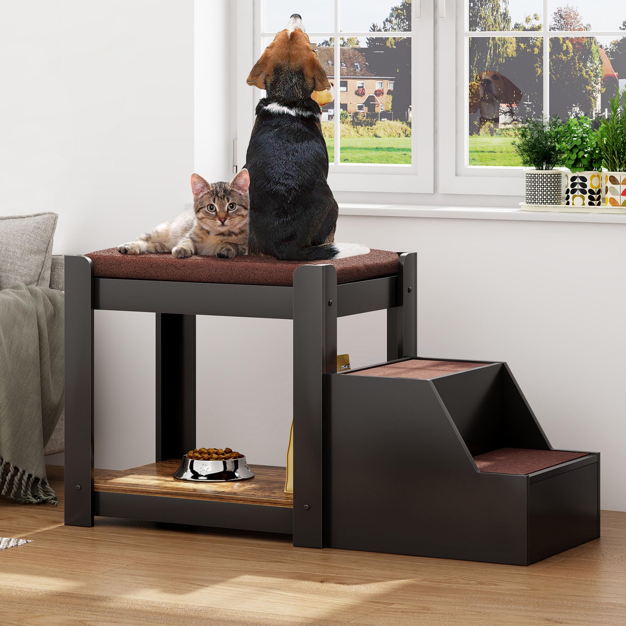 Sogespet Large Dog Window Seat With Stairs, Non-Slip Removable Soft Pads, Indoor Dog Perch To Look Out Window