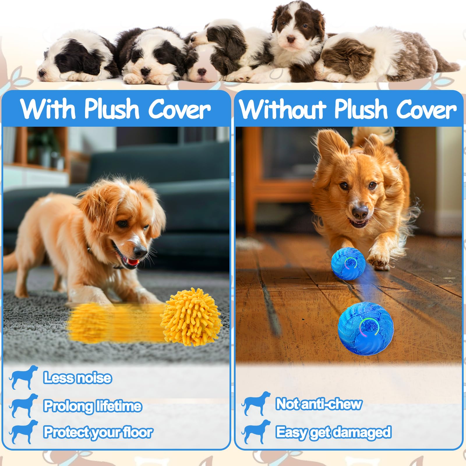 Interactive Dog Toys, Self Rolling Ball with Cover Anti-Chewer for Small/Medium/Large Puppy Pet, Moving Ball for Dogs Enrichment