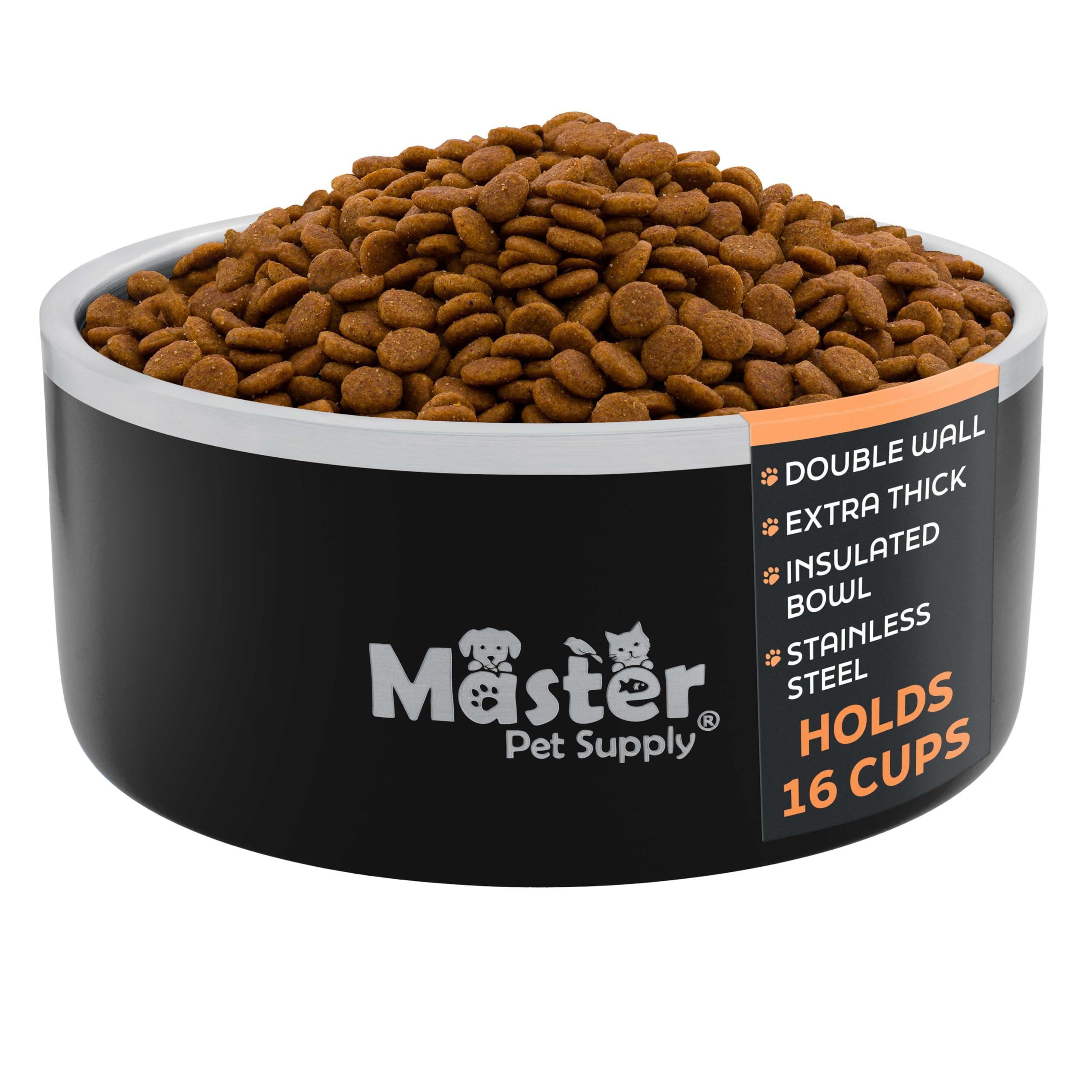 Master Pet Supply Stainless Steel Dog Bowls - 128 oz, Heavy Duty - Black Velvet, Double Wall Extra-Thick Insulated, Non-Slip Pet