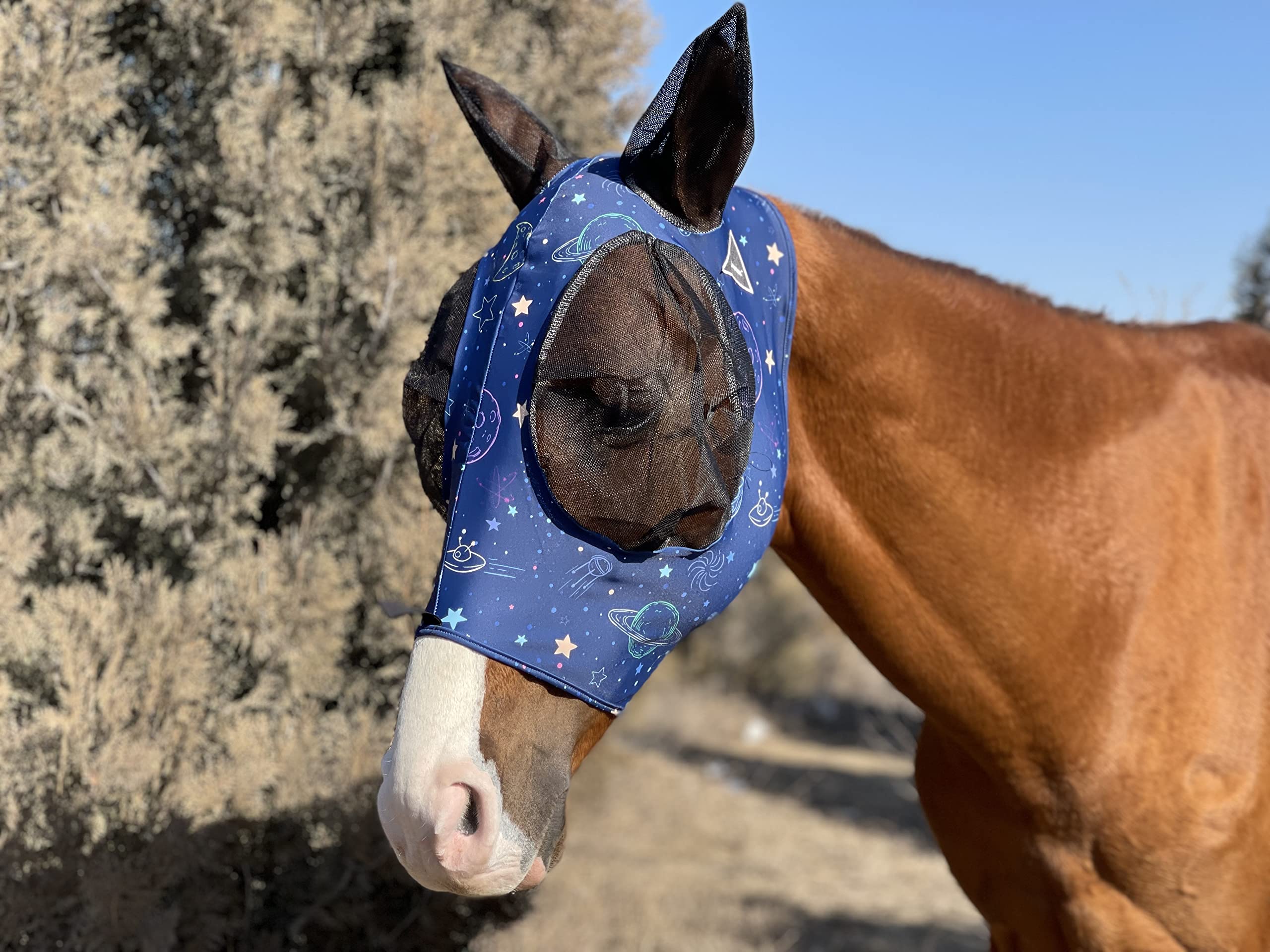 Horse Fly Mask Super Comfort Horse Fly Mask Elasticity Fly Mask with Ears We Only Make Products That Horses Like (Midnight Blue,
