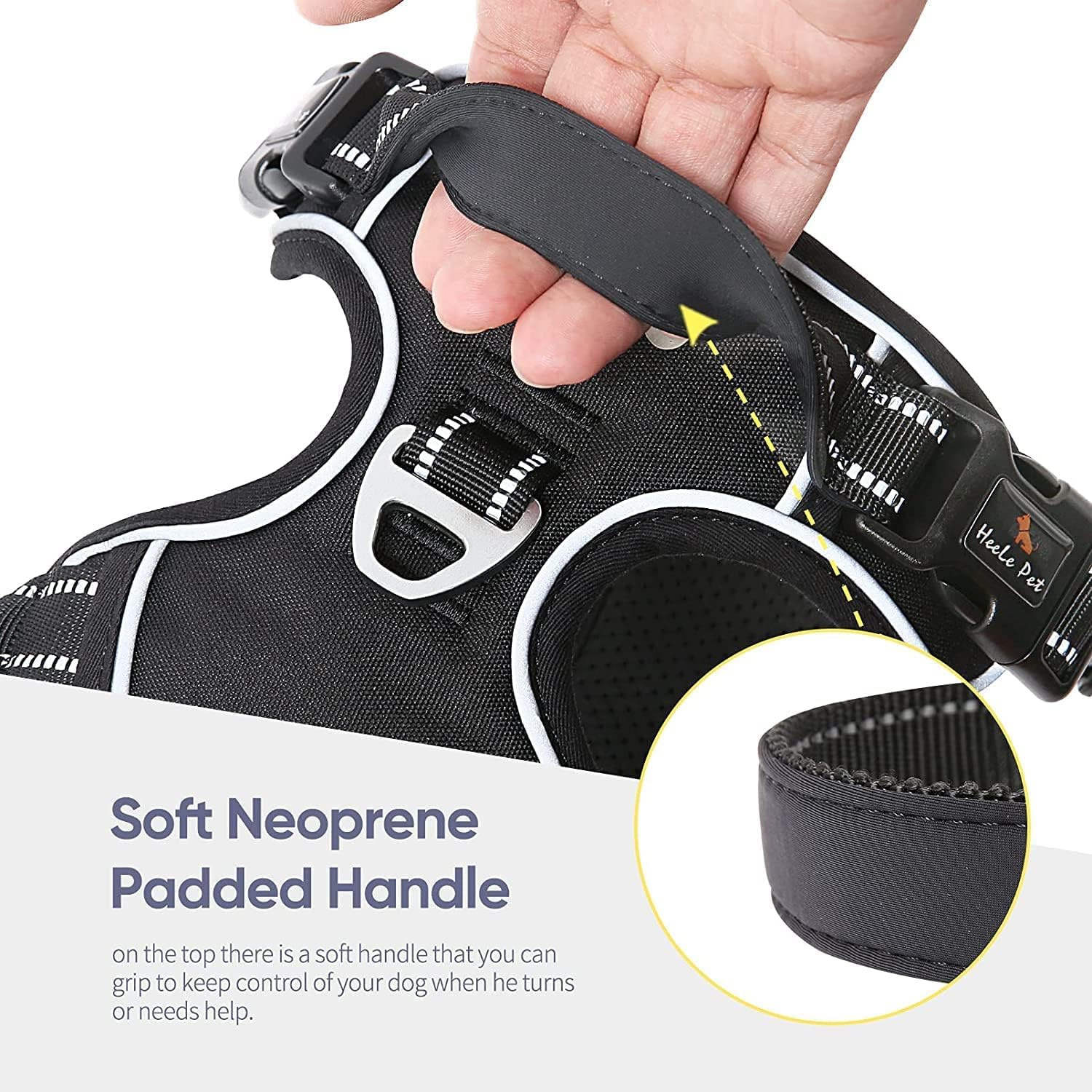 Heele Dog Harness Dog Harness Small Dog No Pull Harness With Soft Handle Reflective Harness Adjustable, Black, Xs
