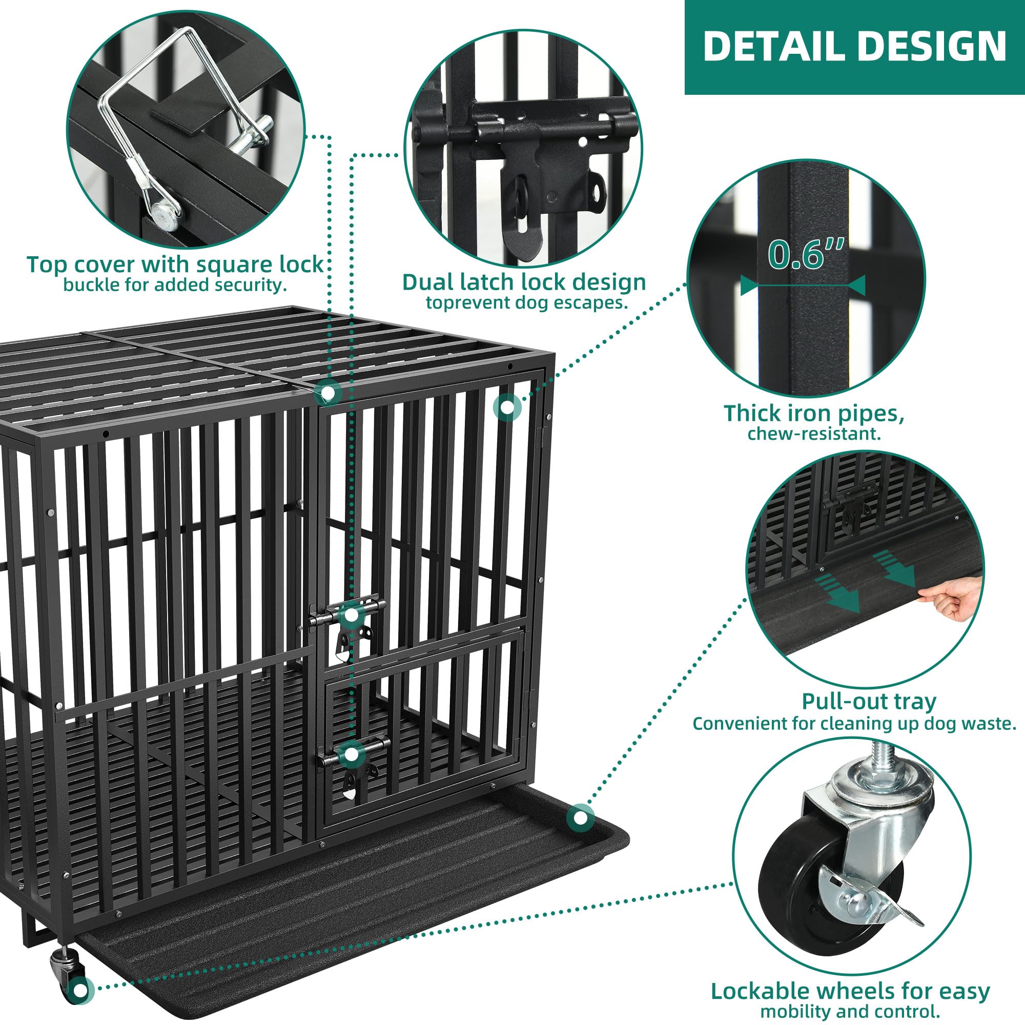 YITAHOME Heavy Duty Dog Crates for Small Medium Dogs, 38 Inch Metal Dog Kennel Indoor with Wheels, High Anxiety Dog Crate, Large